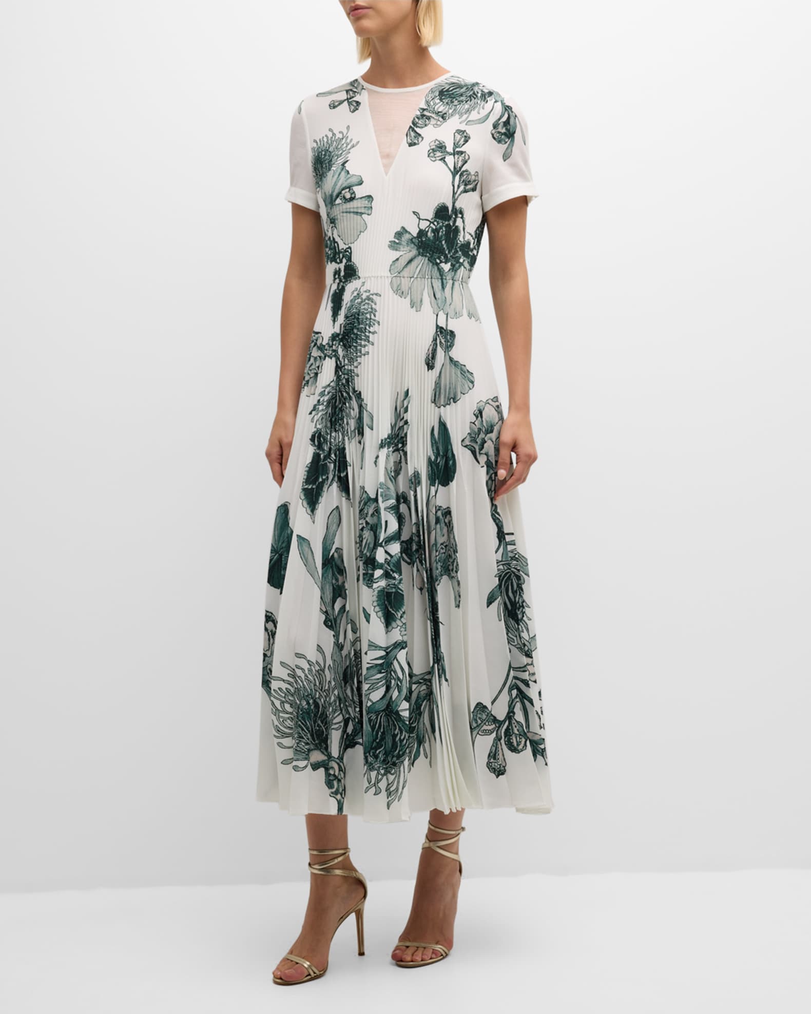 Jason Wu Collection Pincushion Floral Pleated Maxi Dress
