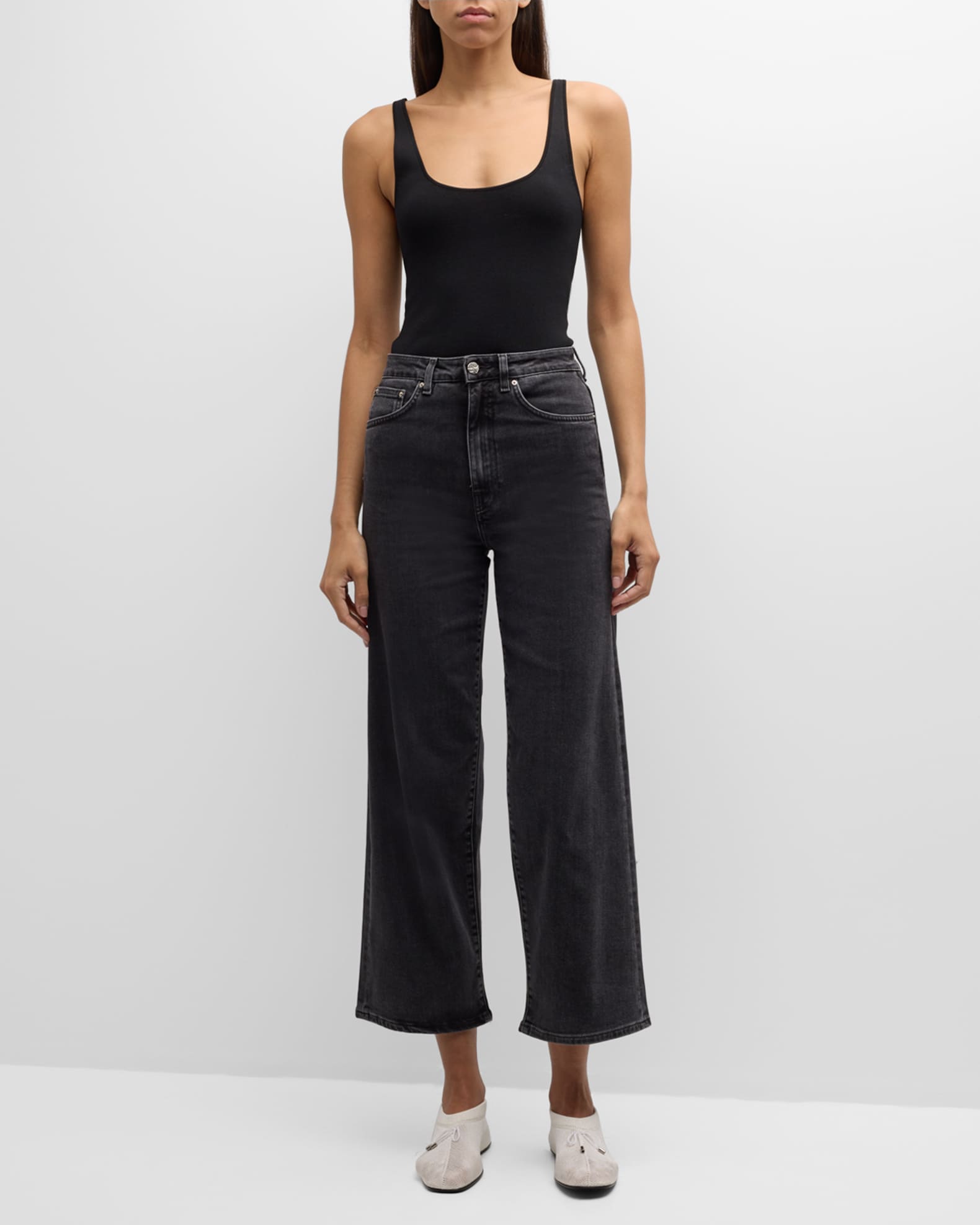 High Rise Flare Cropped Color Denim Pants