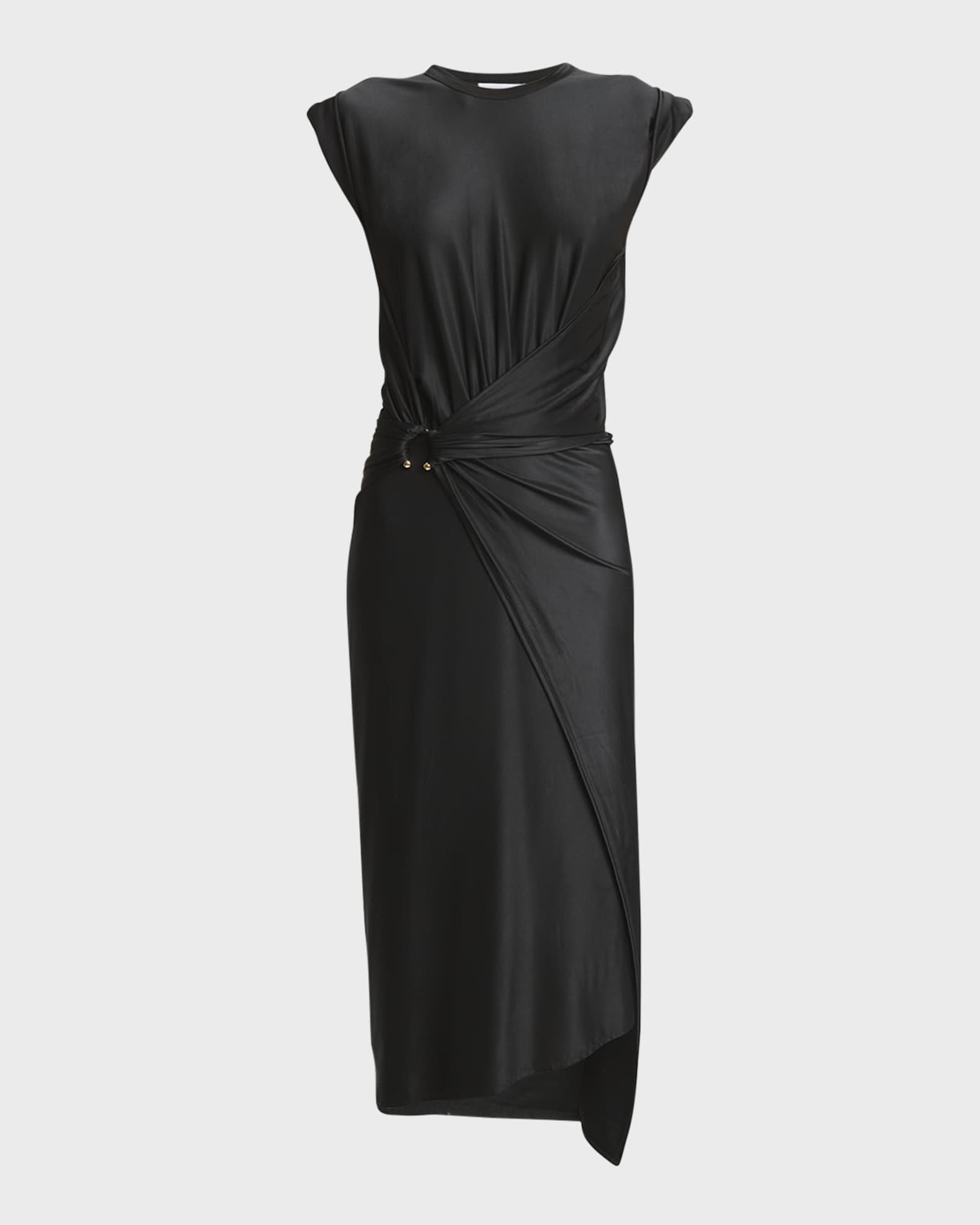 Rabanne Asymmetric Short-Sleeve Midi Wrap Dress