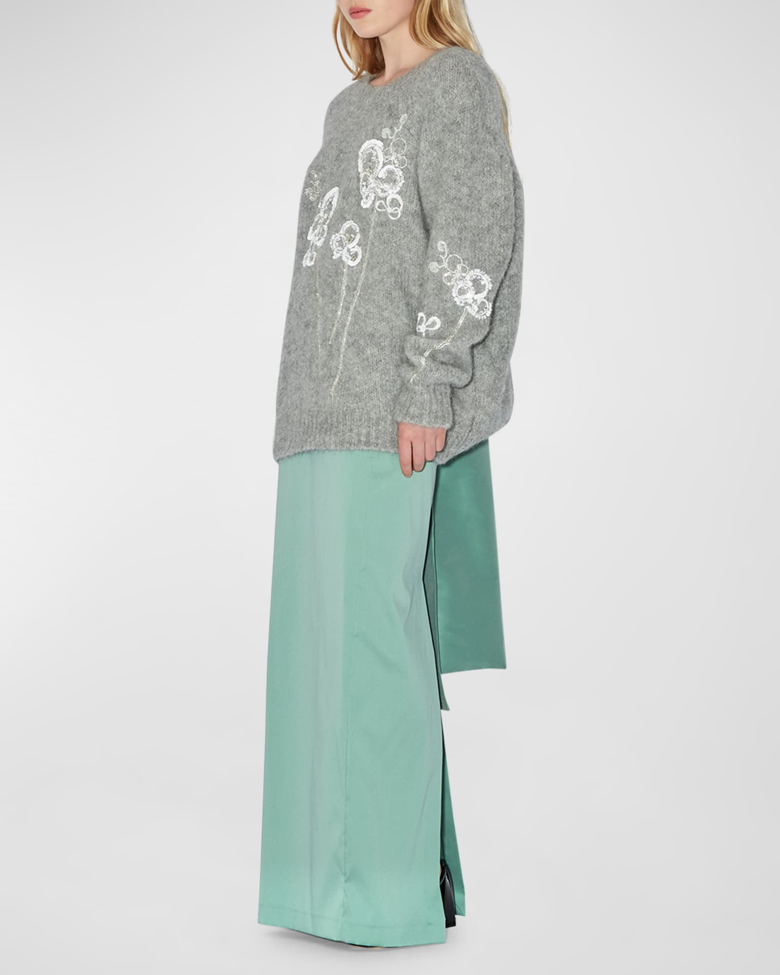 Flower Embroidered Alpaca Wool Sweater 1