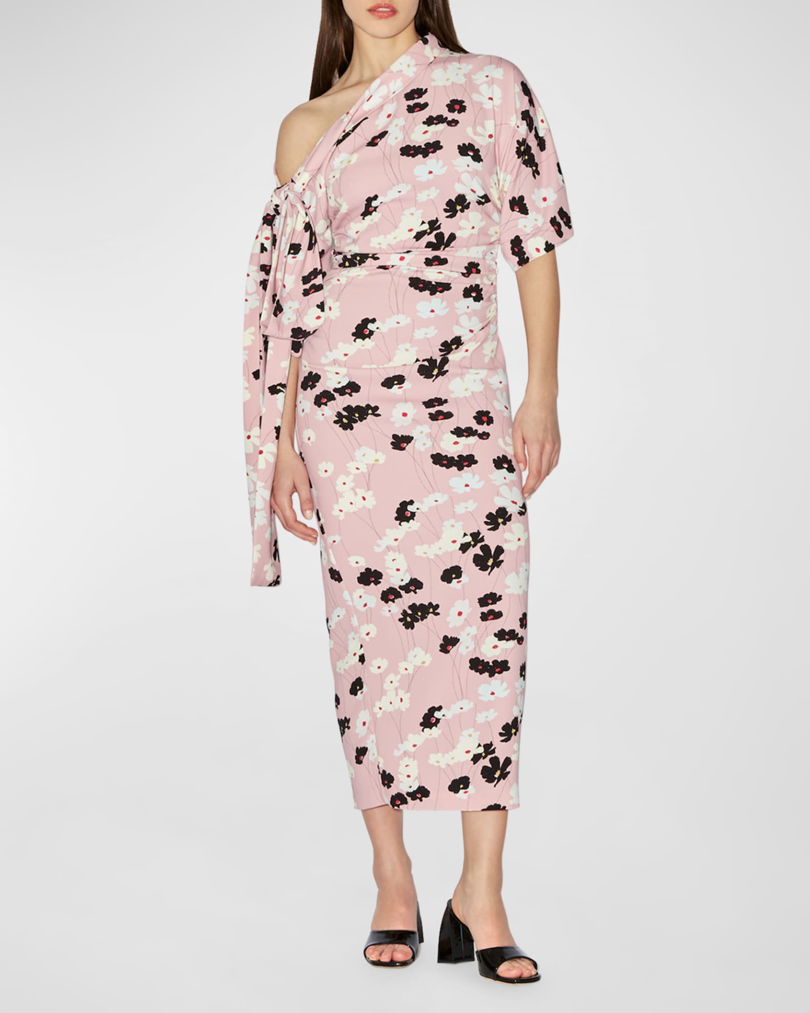 Bowie Floral-Print Tie One-Shoulder Midi Dress