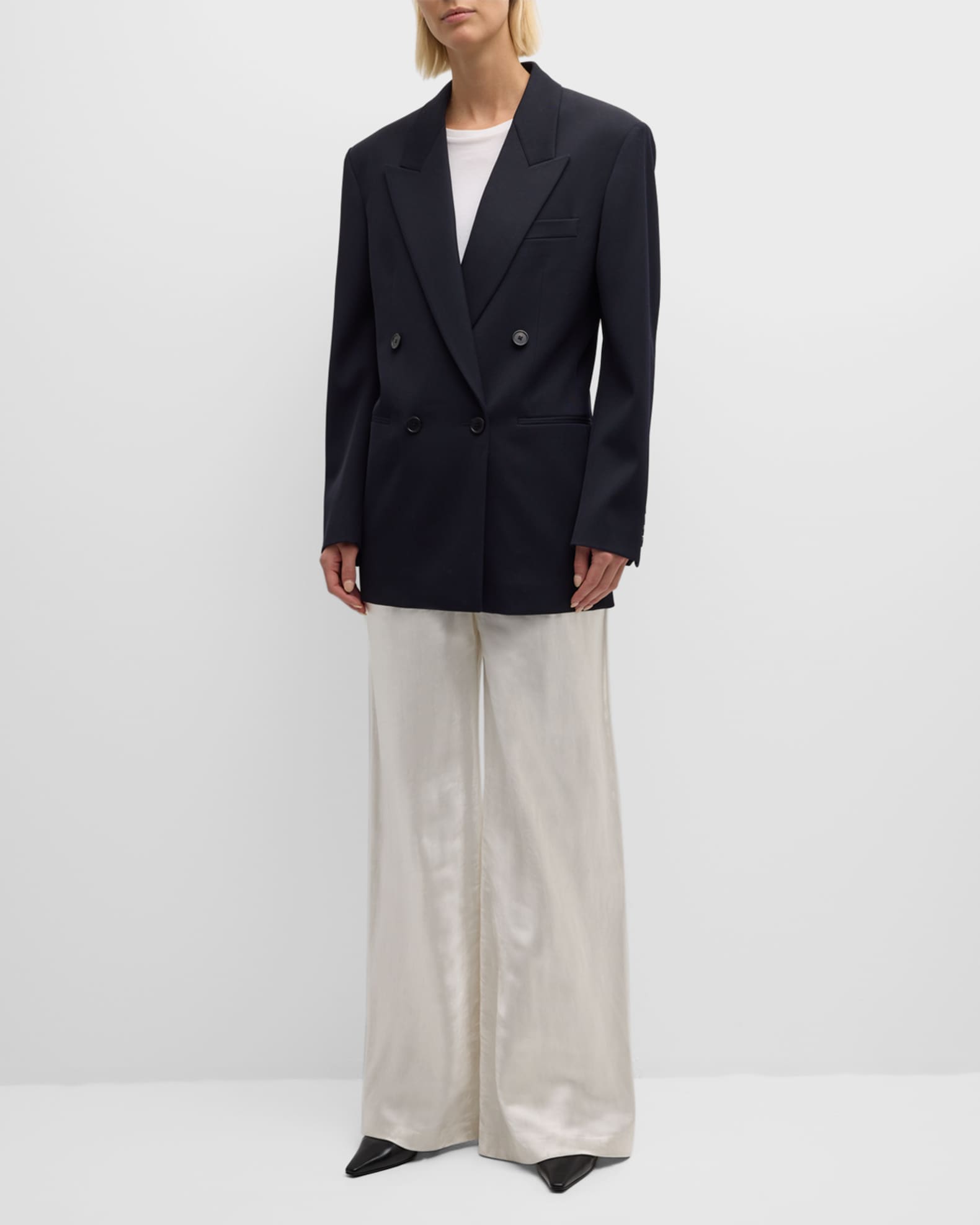 THE ROW Lela Oversized Wool Twill Double-Breasted Jacket | Neiman Marcus