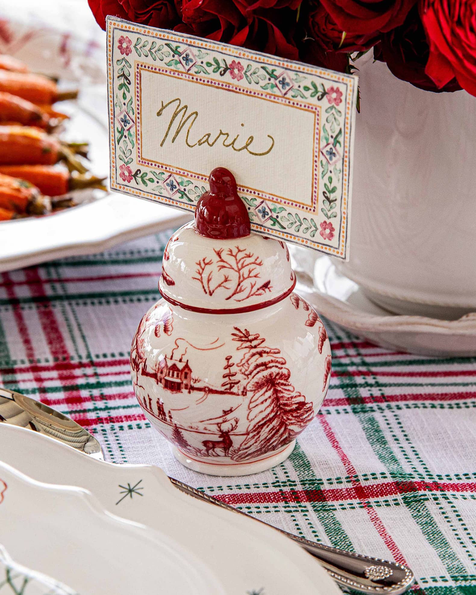 Juliska Country Estate Winter Frolic Ruby Ginger Jar Place Card Holder