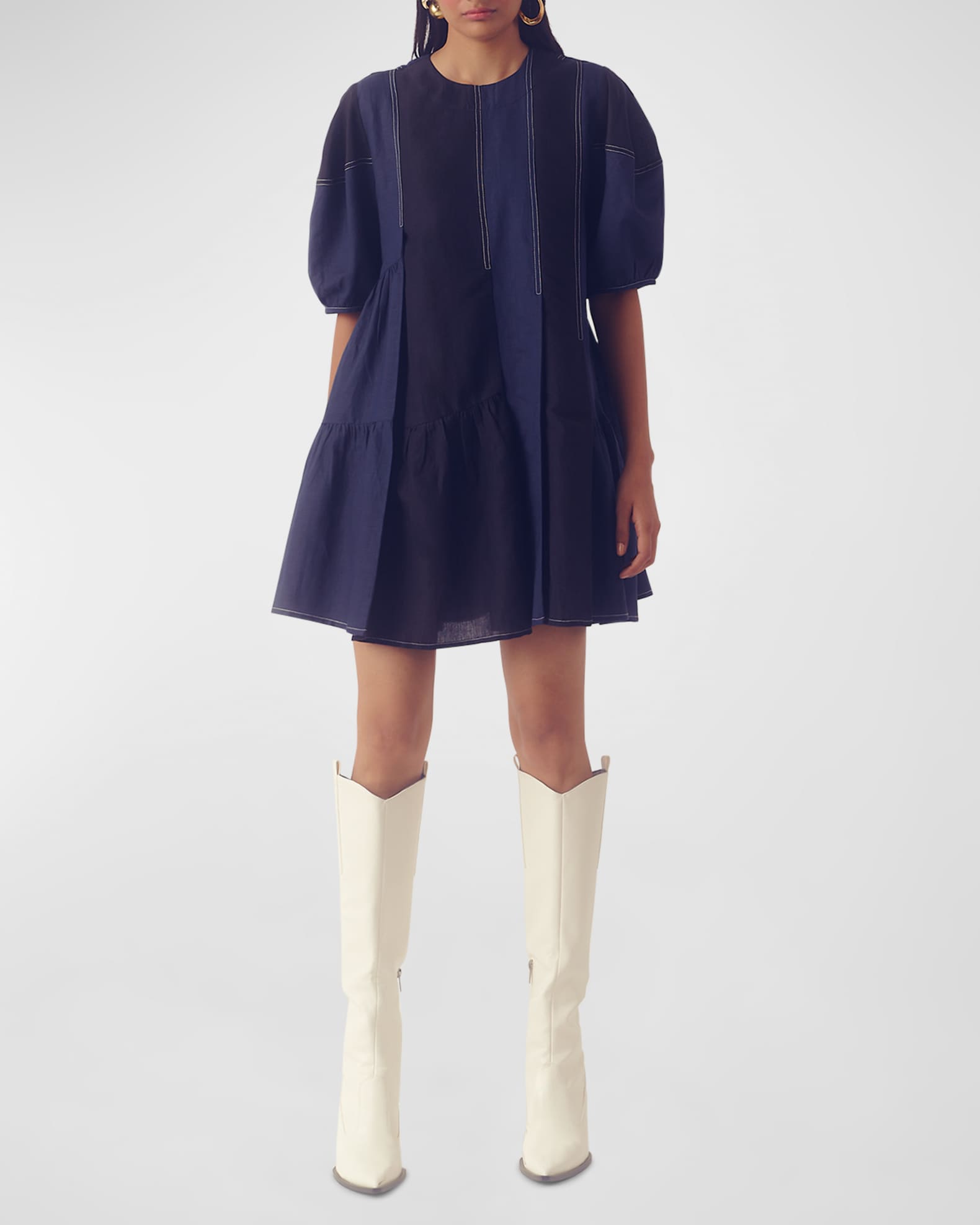 Lovebirds Puff Sleeve Trapeze Mini Dress