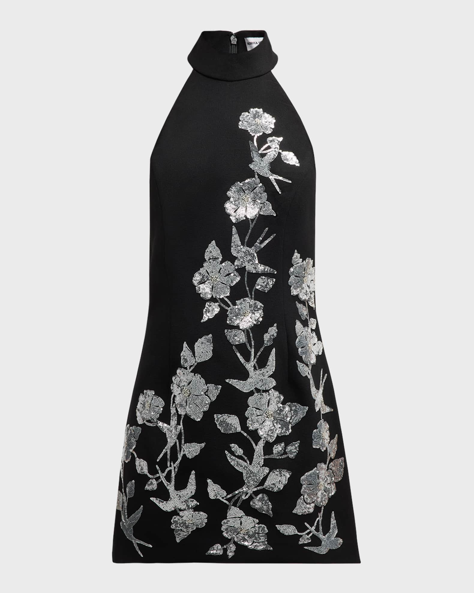 Monroe Floral Embroidered Halter Mini Dress 0