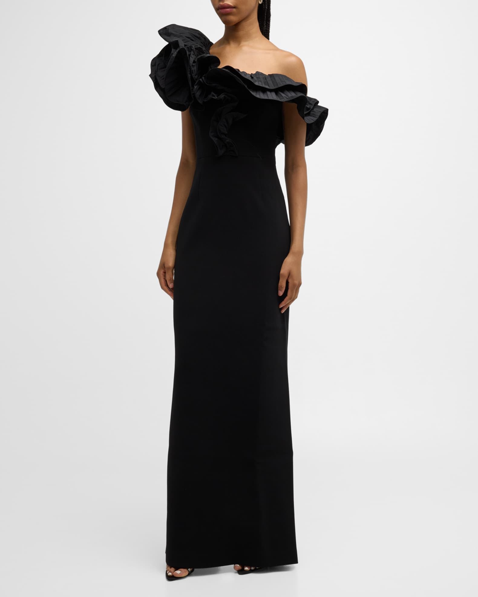 Rebecca Vallance Ella Ruffle One Shoulder Evening Gown Black