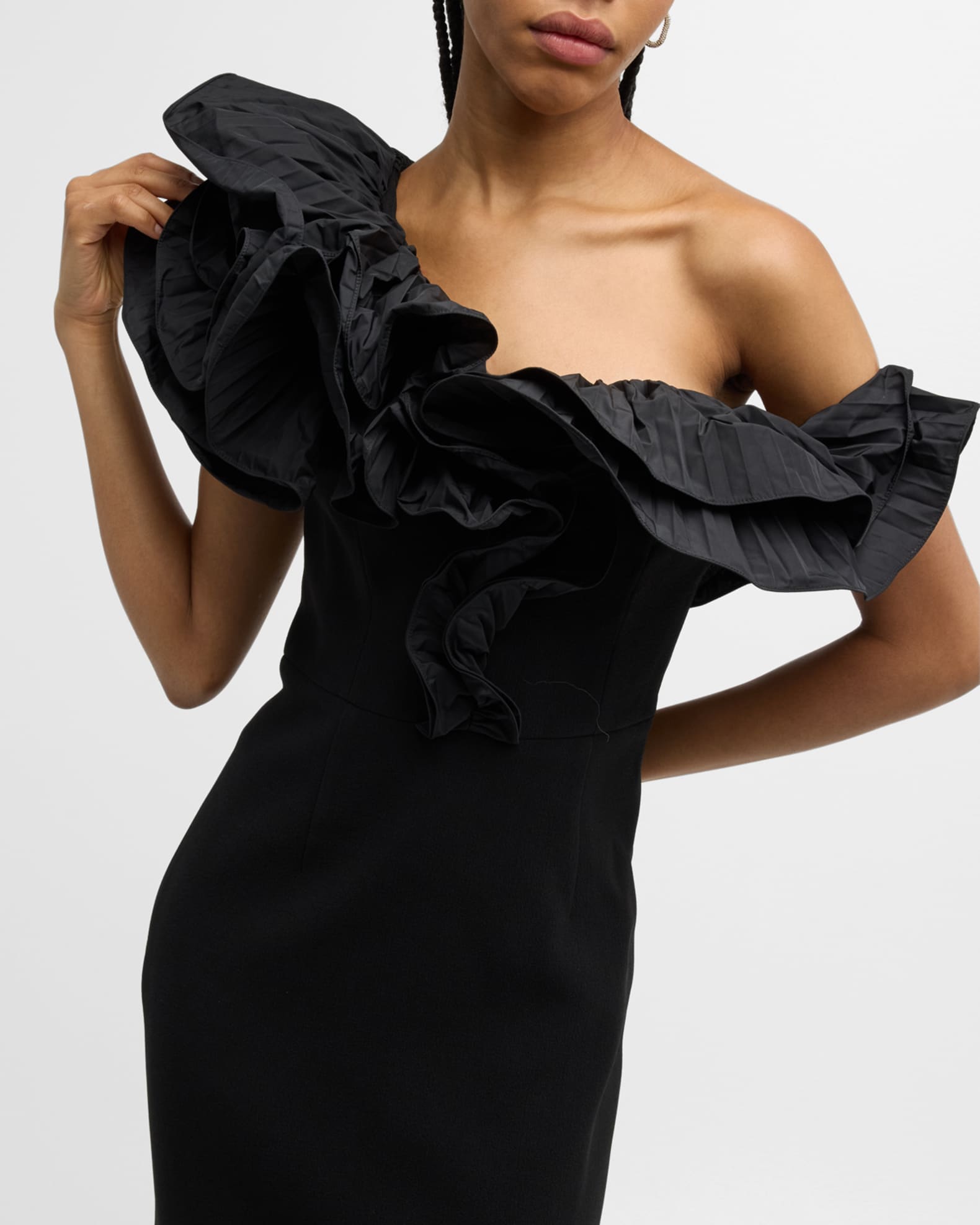 REBECCA VALLANCE Ella Ruffle One-Shoulder Evening Gown | Neiman Marcus