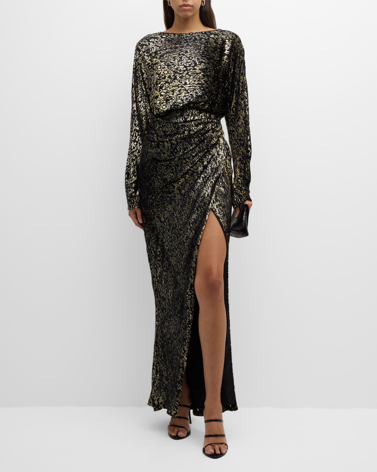 Angelique Metallic Jacquard Column Gown