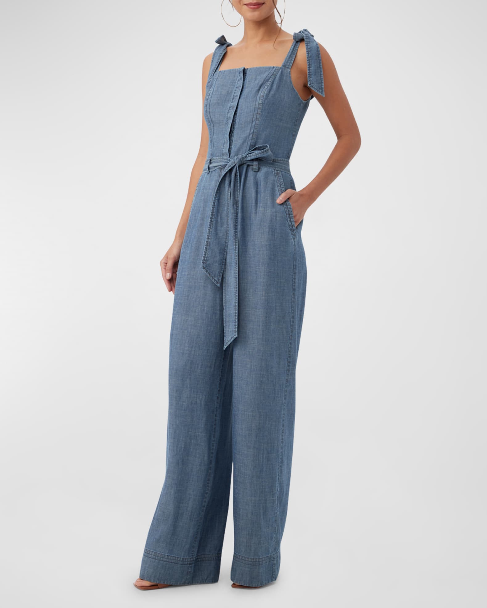 Chambray jumpsuit wide leg sales