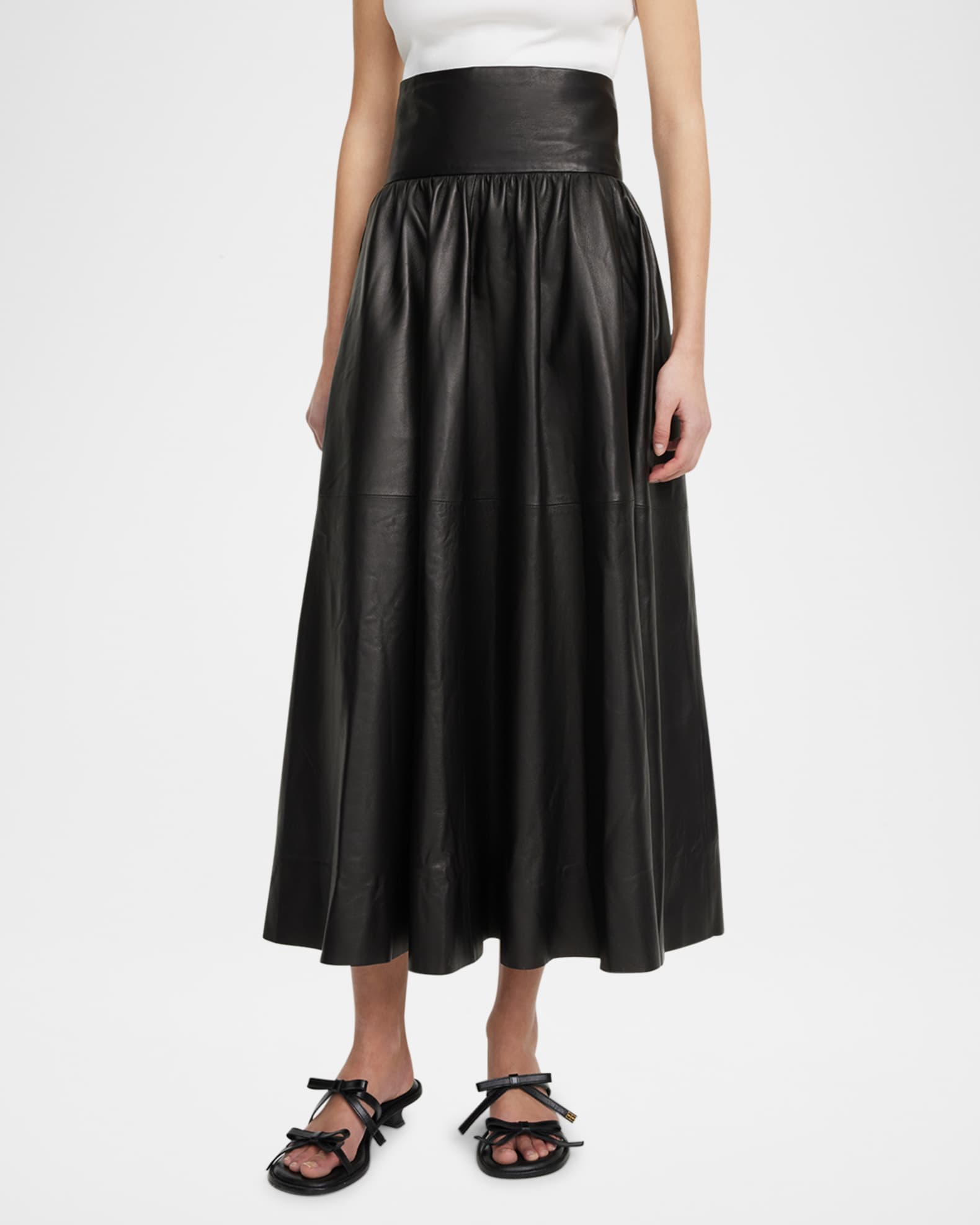 Mivilo A-Line Leather Midi Skirt 1