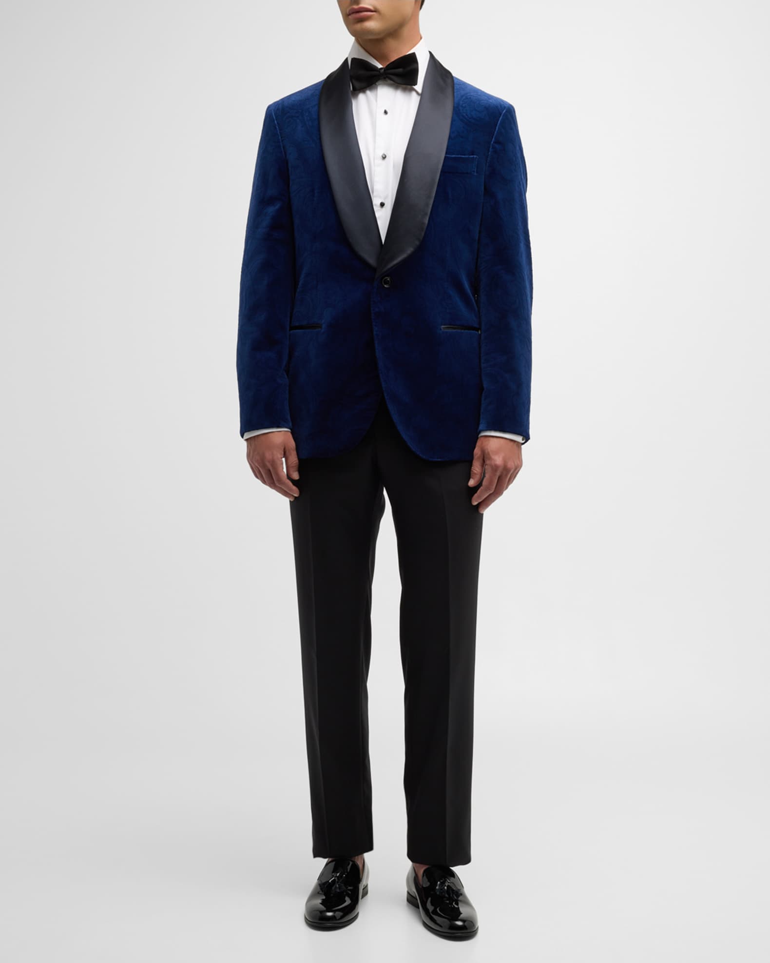 Brunello Cucinelli Men s Velvet Paisley Satin Lapel Dinner Jacket Blue Men s 38R Formalwear Tuxedos Suits Tuxedo Dinner Jackets