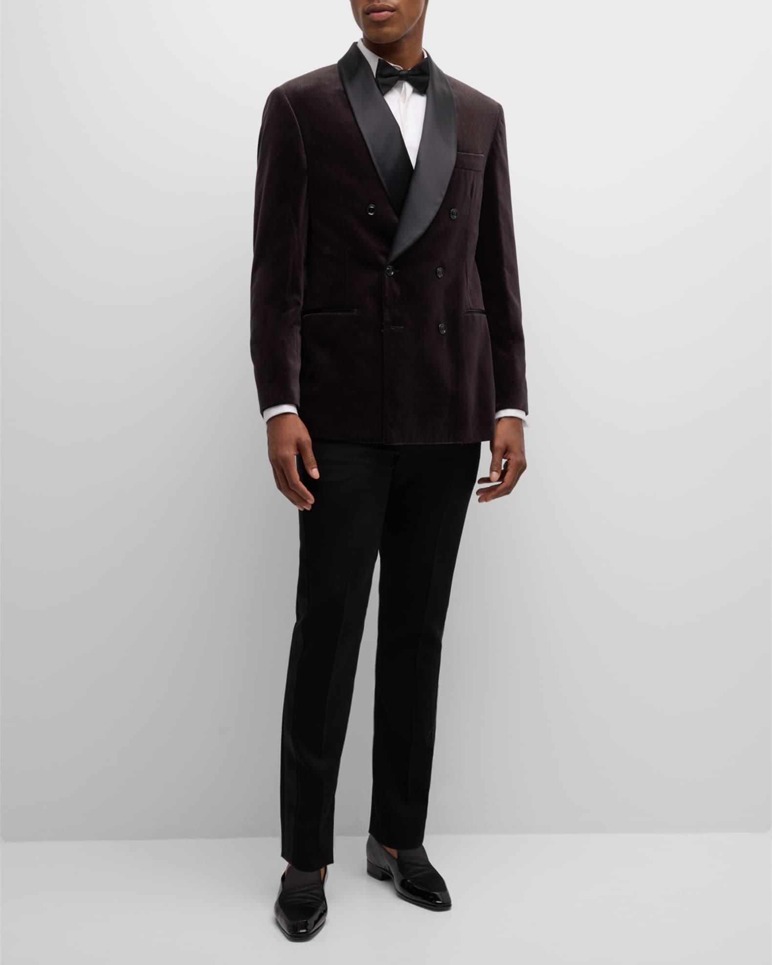 Men's Velvet Satin-Lapel Double-Breasted Dinner Jacket - Thumbnail 2