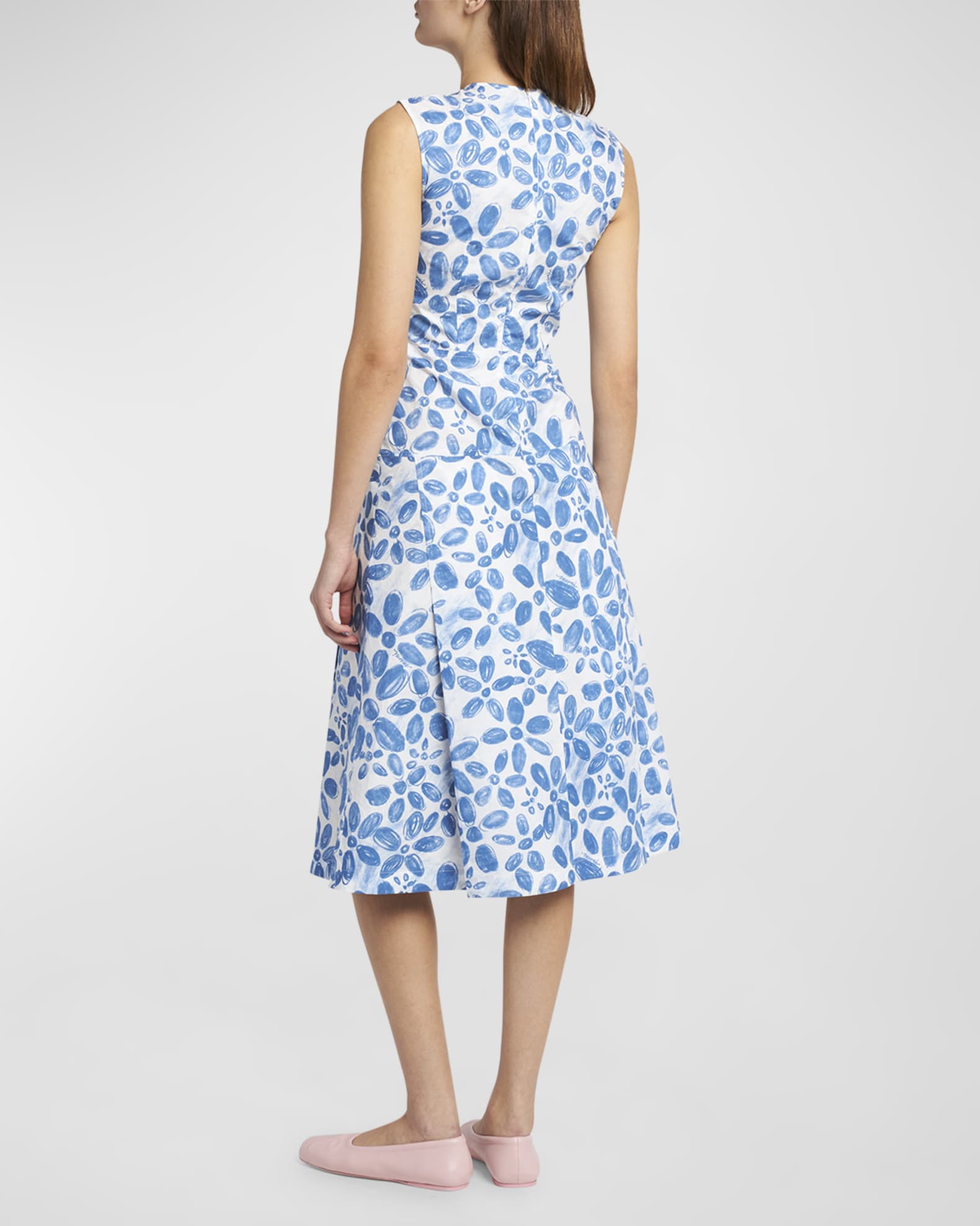 Marni Floral Print Midi Dress With Hand Stitched Logo Embroidery Neiman Marcus