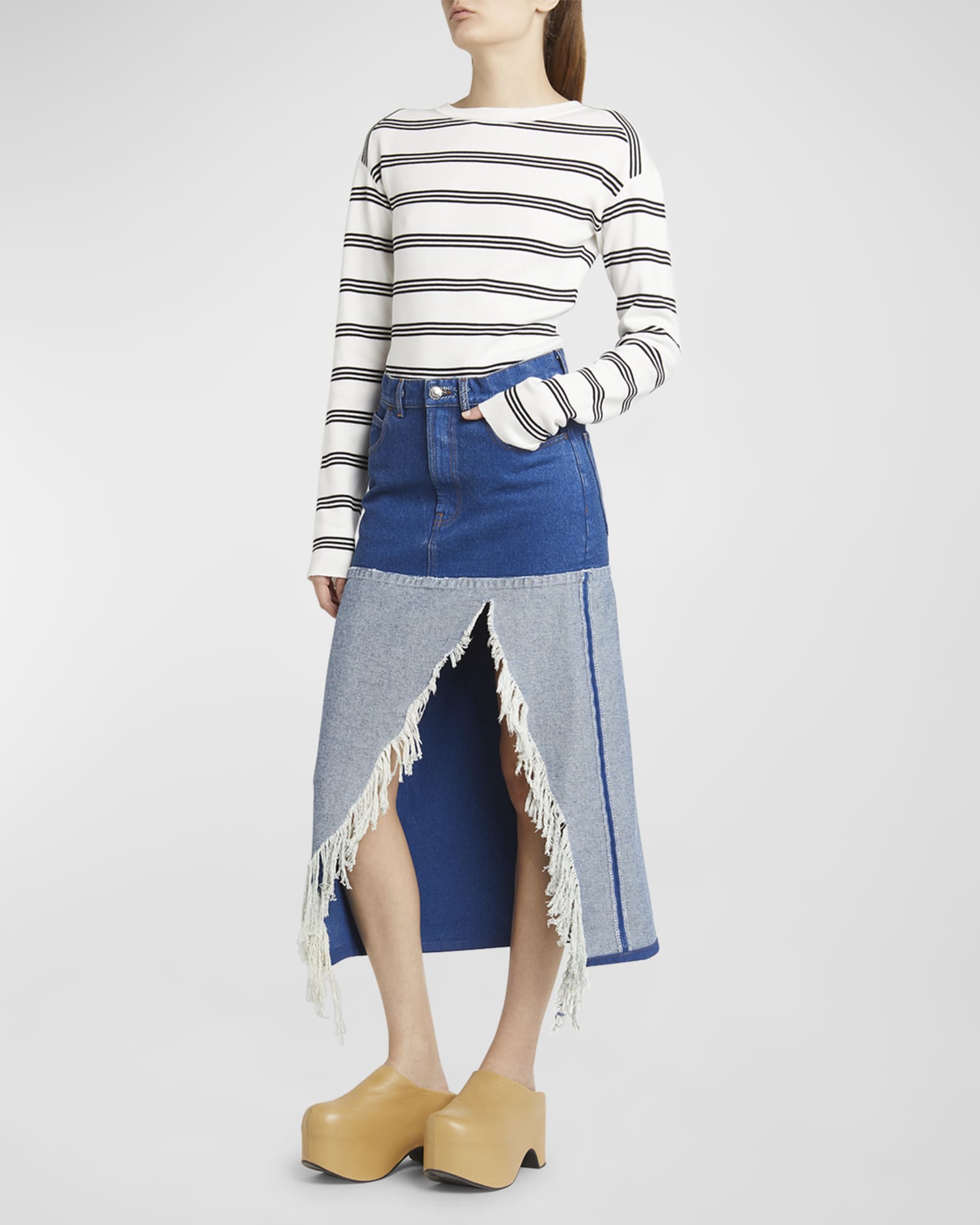 Distressed Slit Denim Skirt