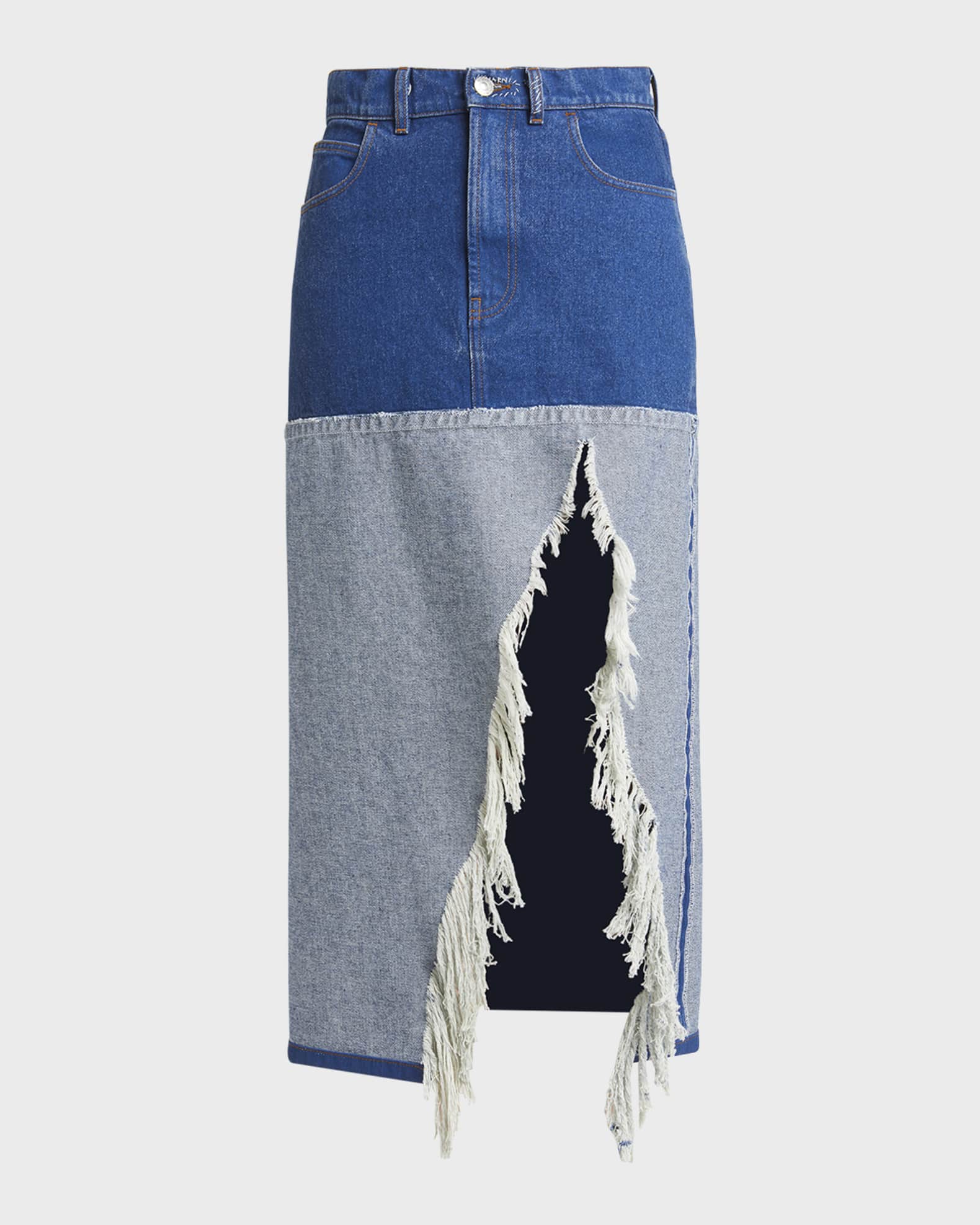 Marni Distressed Slit-Hem Midi Denim Skirt