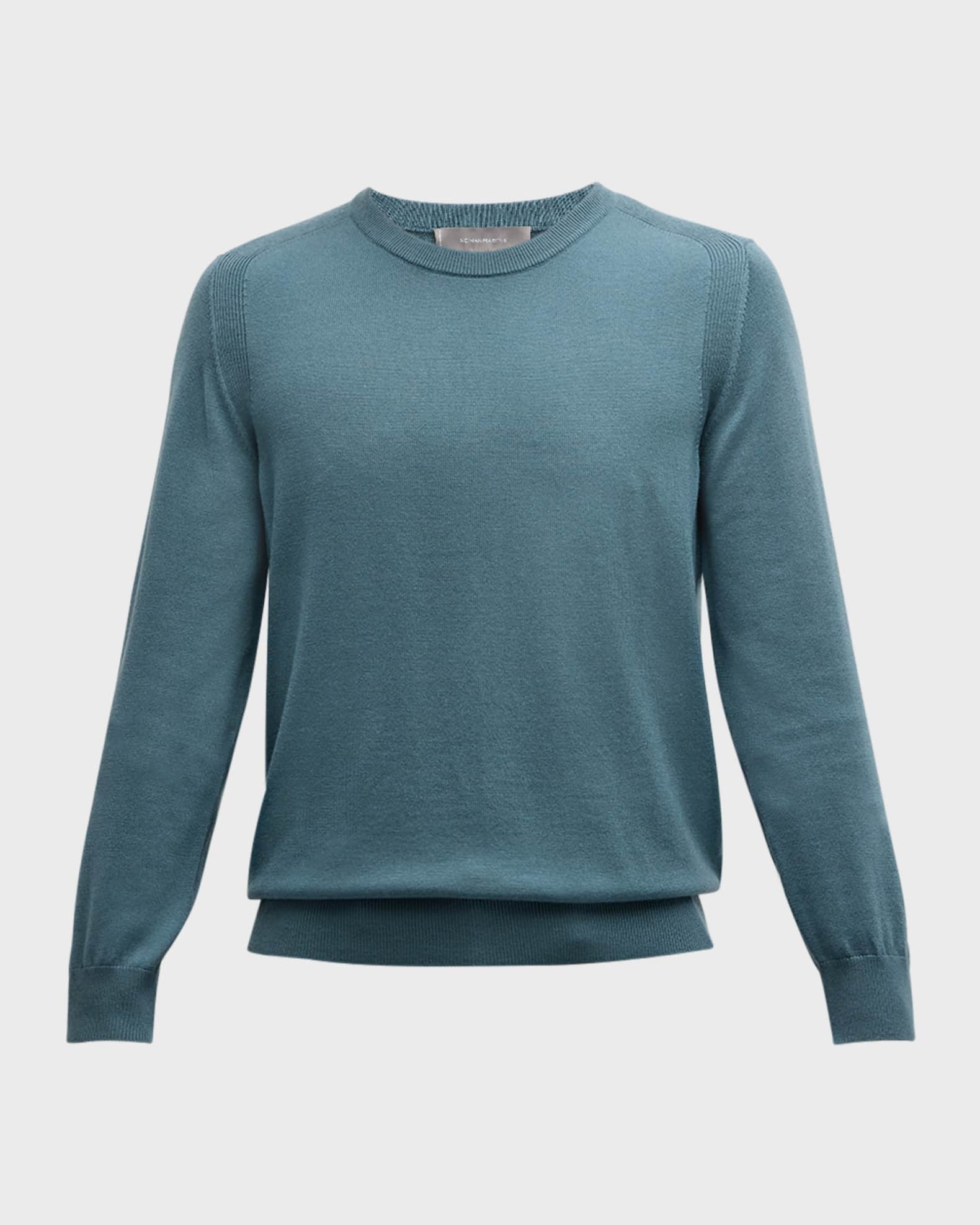 Men's Saddle-Shoulder Merino Wool Knit Sweater 0