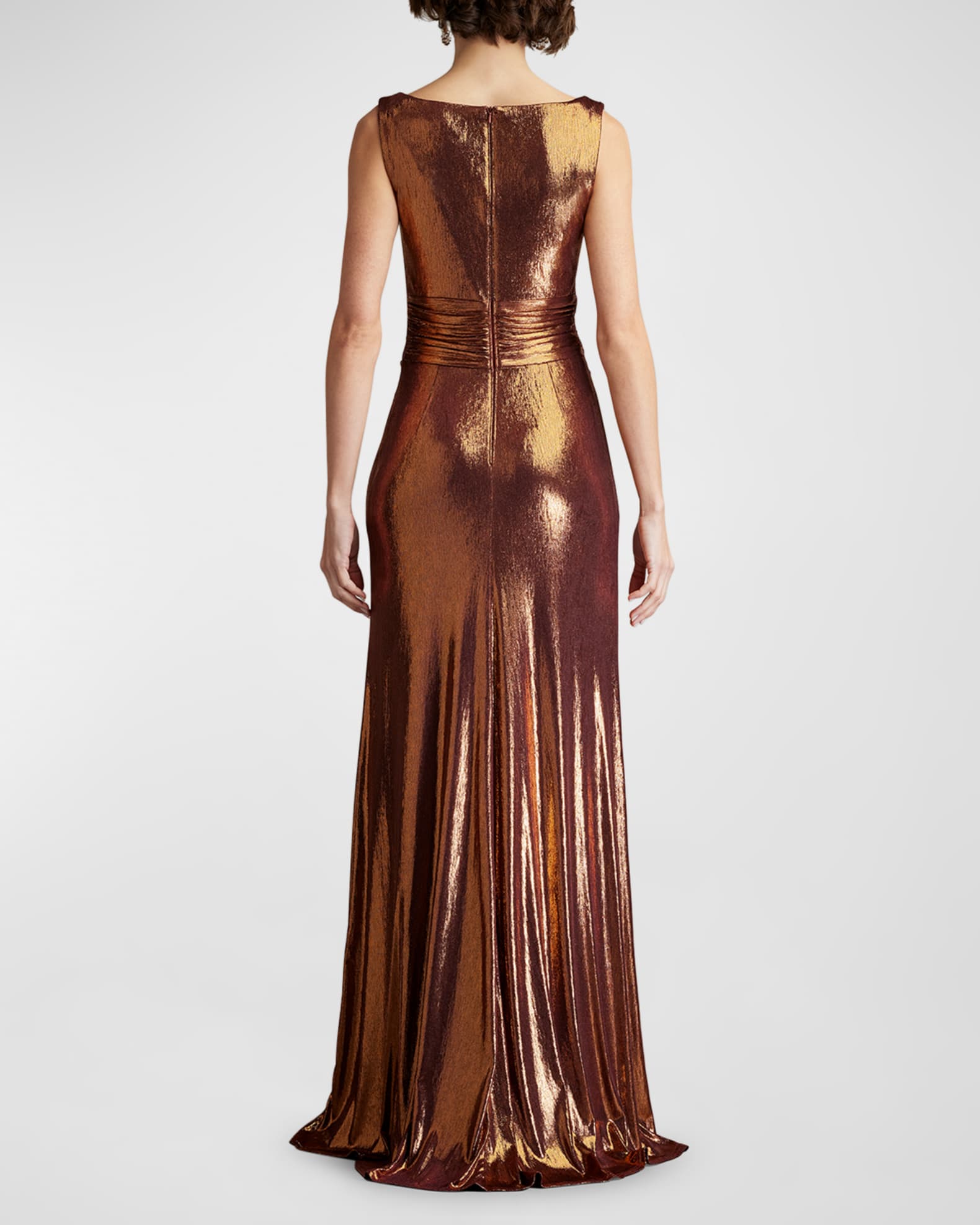 Tadashi Shoji Pleated Metallic Jersey Column Gown | Neiman Marcus