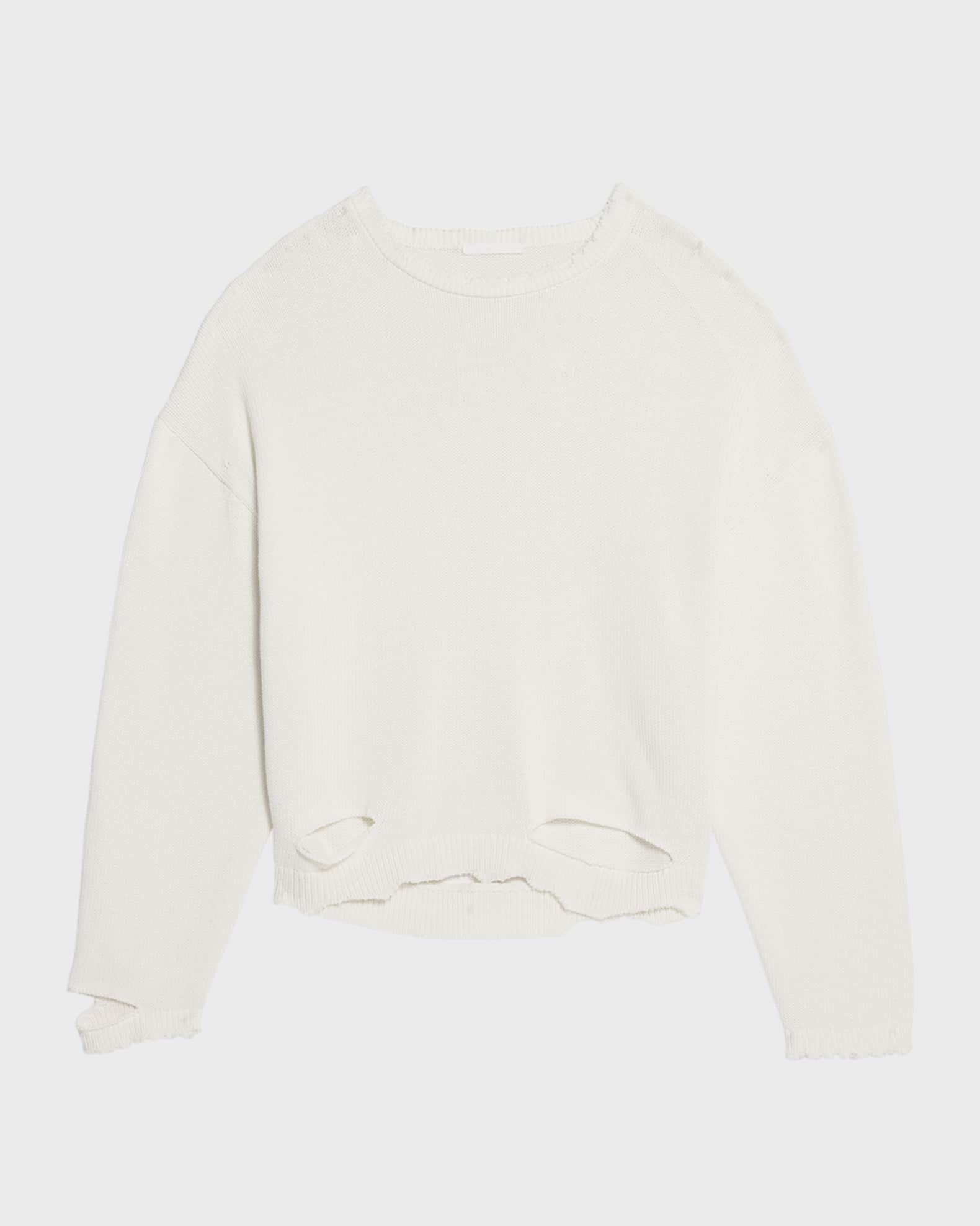 Distressed Ribbed Crewneck Sweater