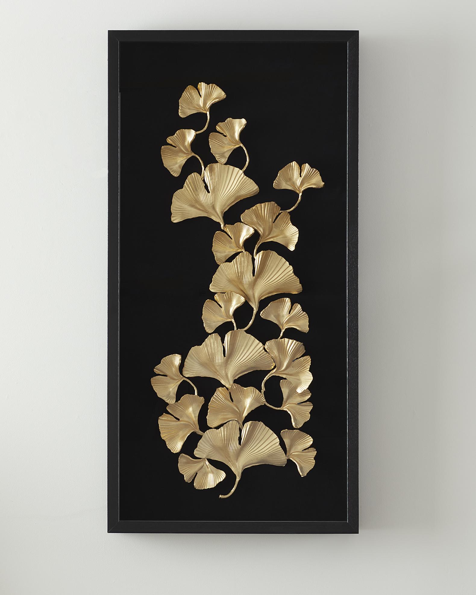 Photo inspiration: Brushed Metal Leaf Artwork Reference: Neiman Marcus Ginkgo Leaf Wall Art Iv