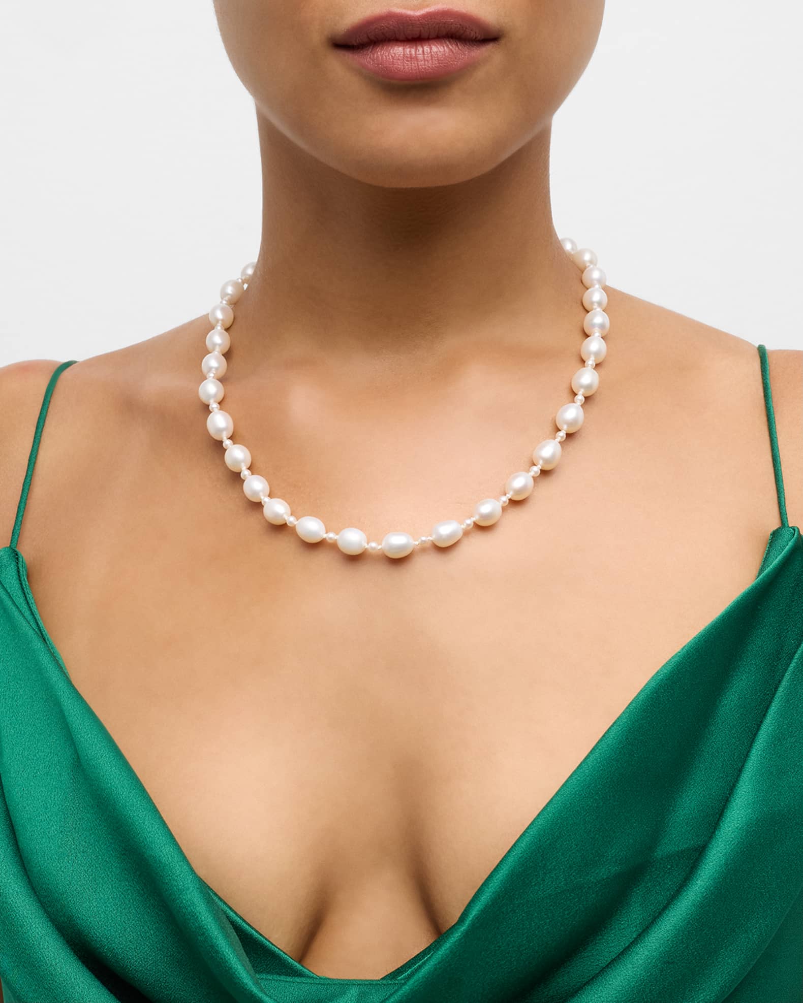 POPPY FINCH Large Oval Pearl Strand Necklace | Neiman Marcus