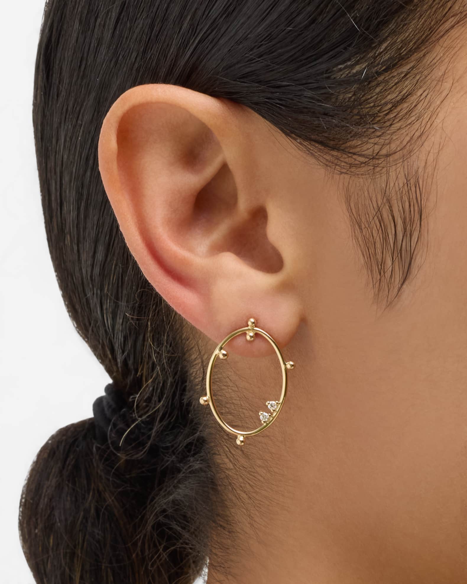 Scattered Bubble Diamond Oval Earrings - Thumbnail 2