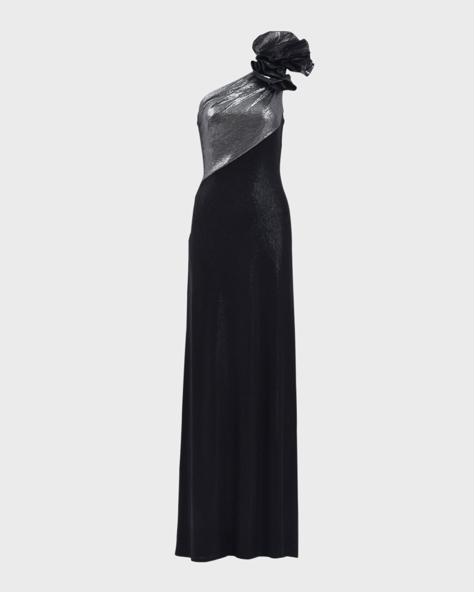 Tadashi Shoji One-Shoulder Metallic Jersey Gown
