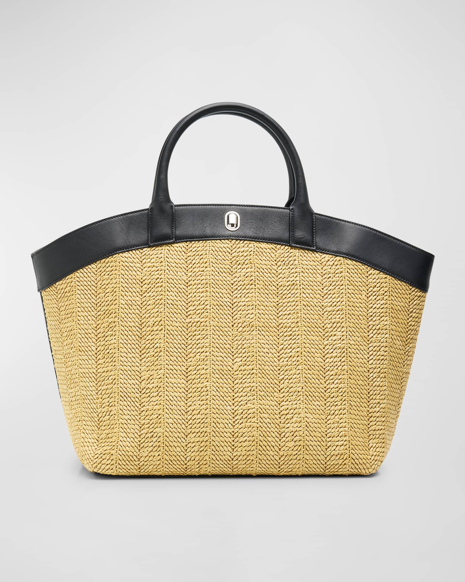 Savette Tondo Large Raffia and Leather Tote Bag