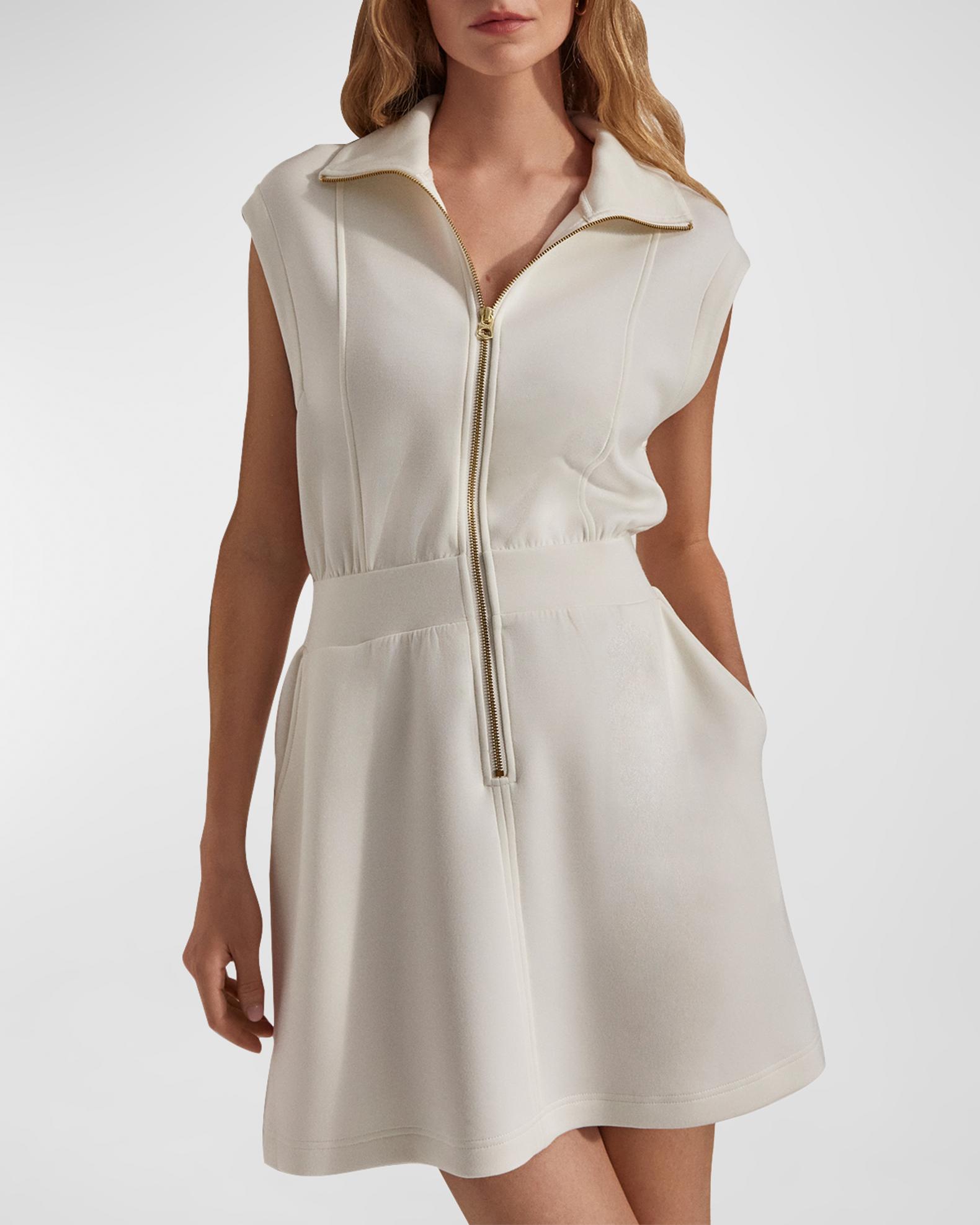 Women's Colorblock Half Zip Mini Dress - Cap Sleeve, Casual Style With Pockets, Rose Red - View #8