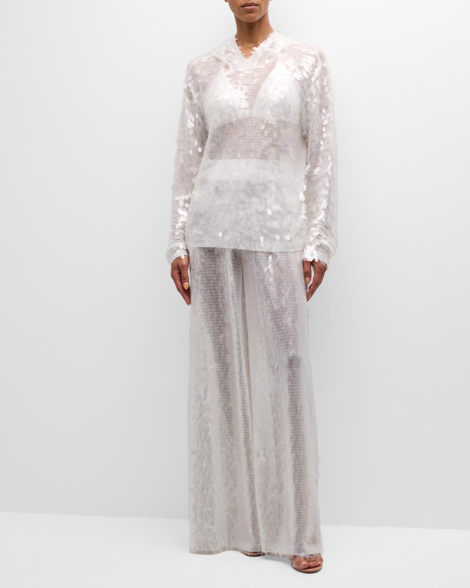 norma kamali white sequin dress Norma Kamali Sleeveless Long Swing Dress in Clear