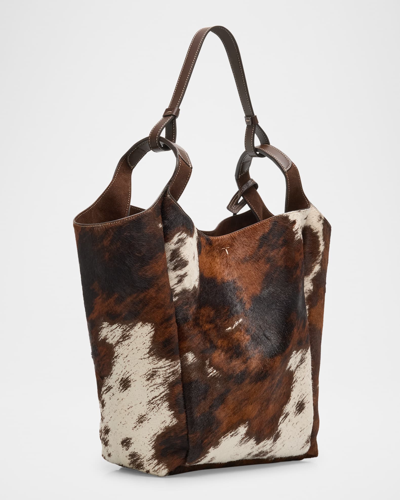 Tod s Medium API Cow Print Genuine Calf Hair Bucket Bag Marrone Africa