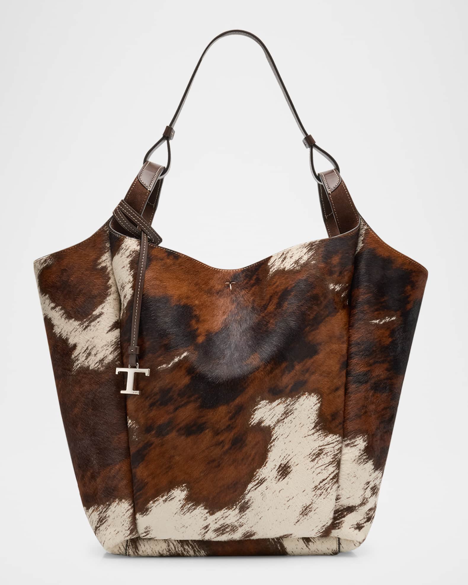 Tod s Medium API Cow Print Genuine Calf Hair Bucket Bag Marrone Africa