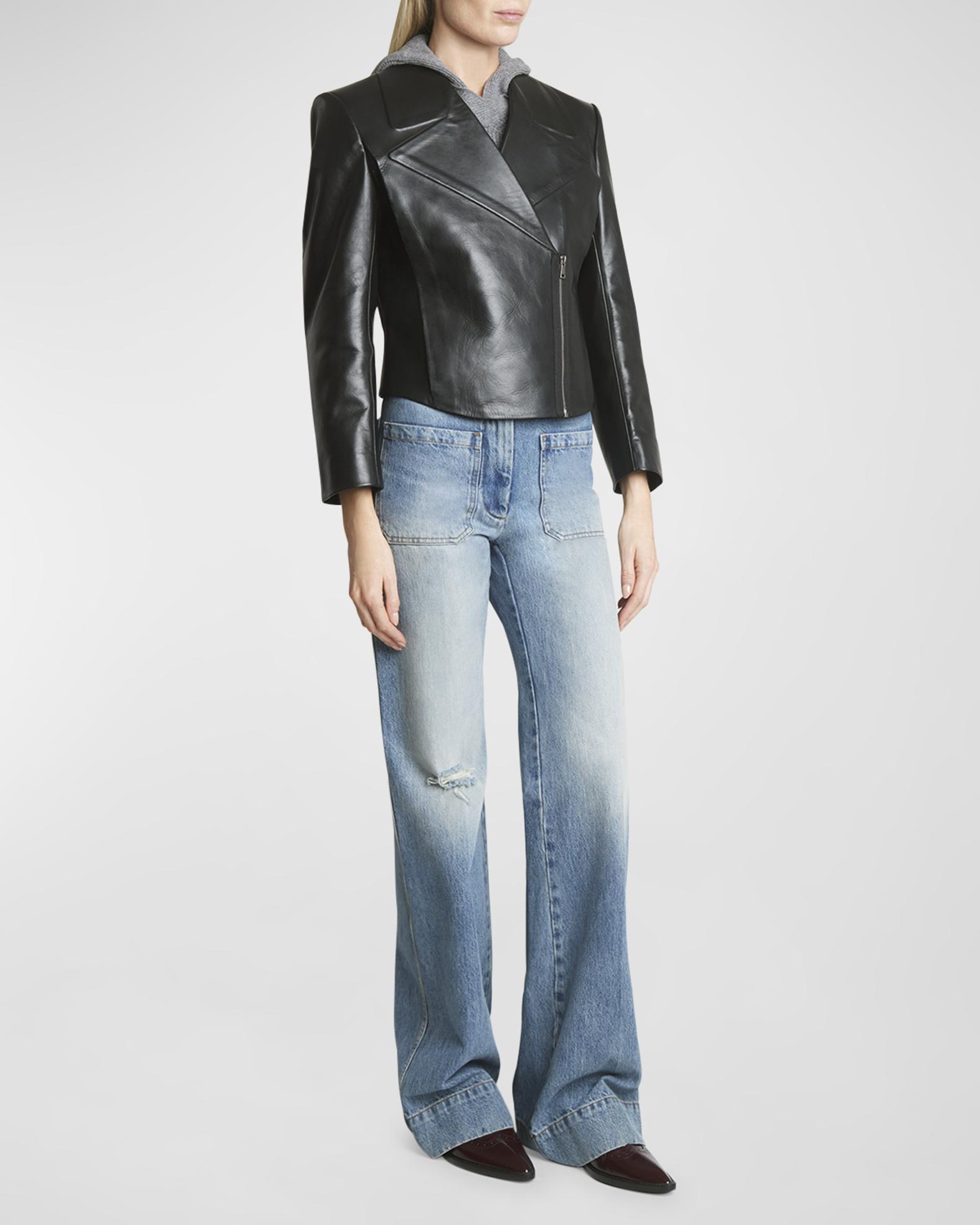 Victoria Beckham Women’s Black Biker Motorcycle Jacket – Slim Fit, Real Leather, Zip Fastening, BNWT