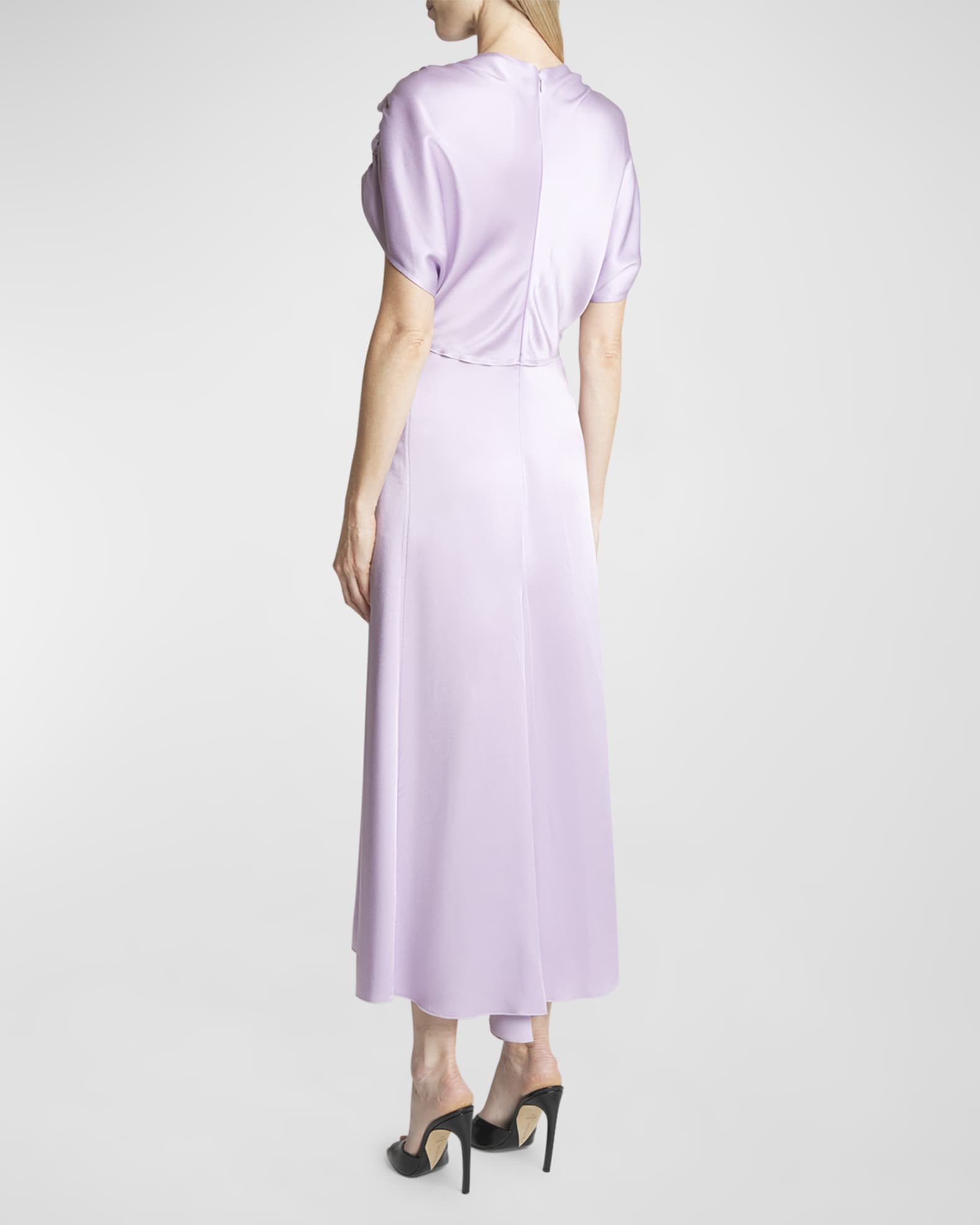Victoria Beckham Women s V Neck Ruffled Satin Midi Dress
