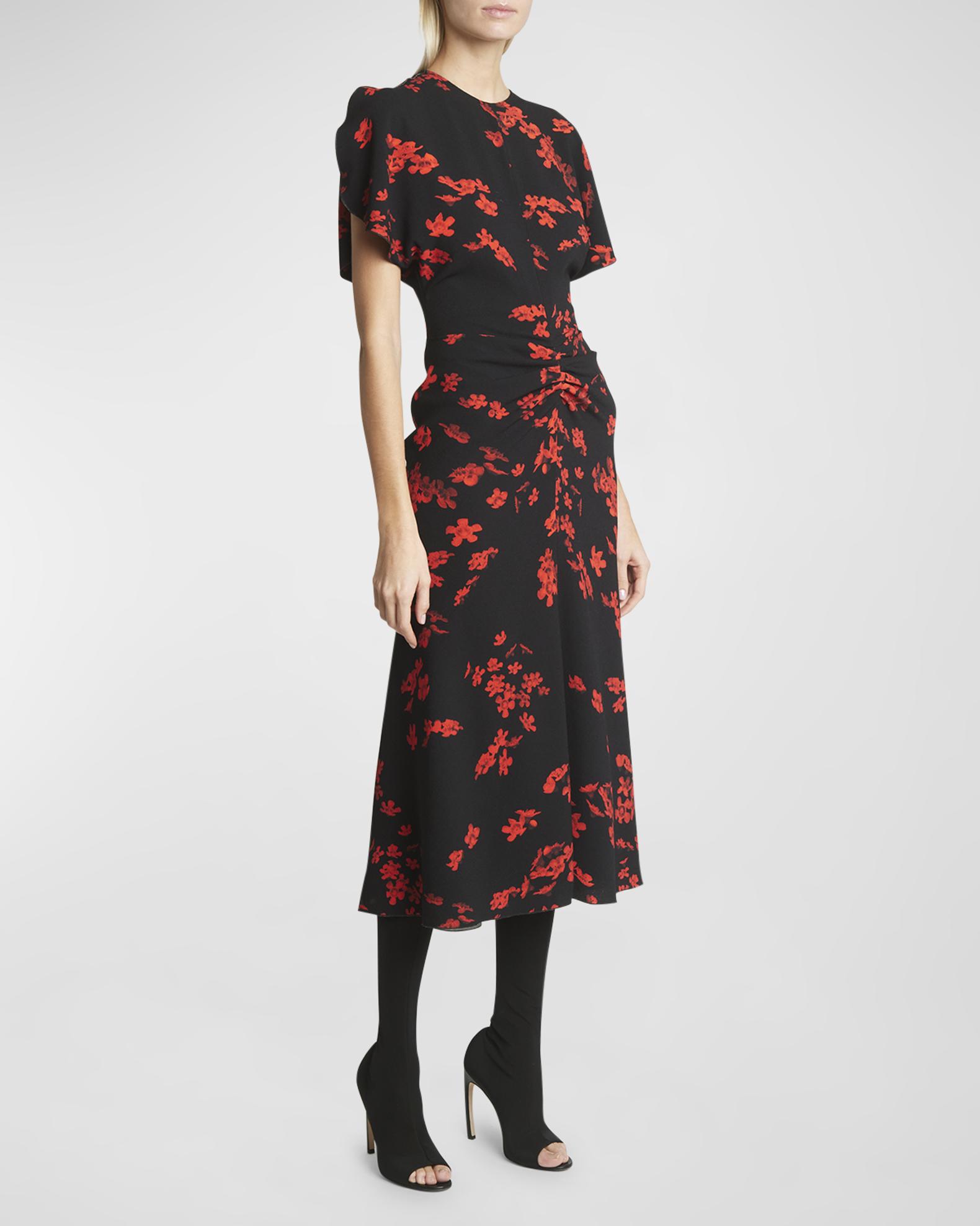 Robe Robert Rodriguez En Soie Noire Et Imprimé Floral Violet - Taille 4 - Occasion Très Bon état
