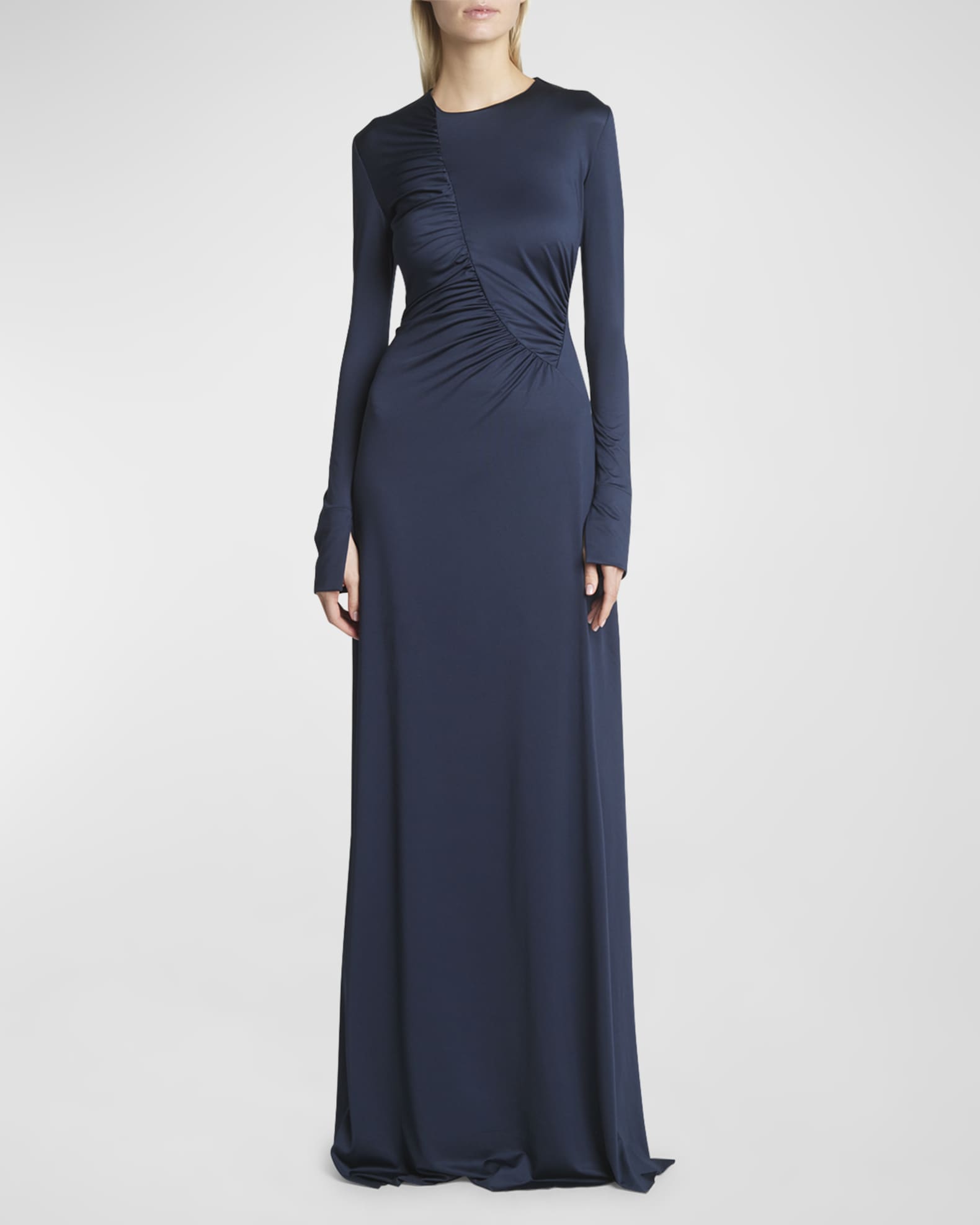 Victoria Beckham Women s Ruched Long Sleeve Gown Midnight Size 12