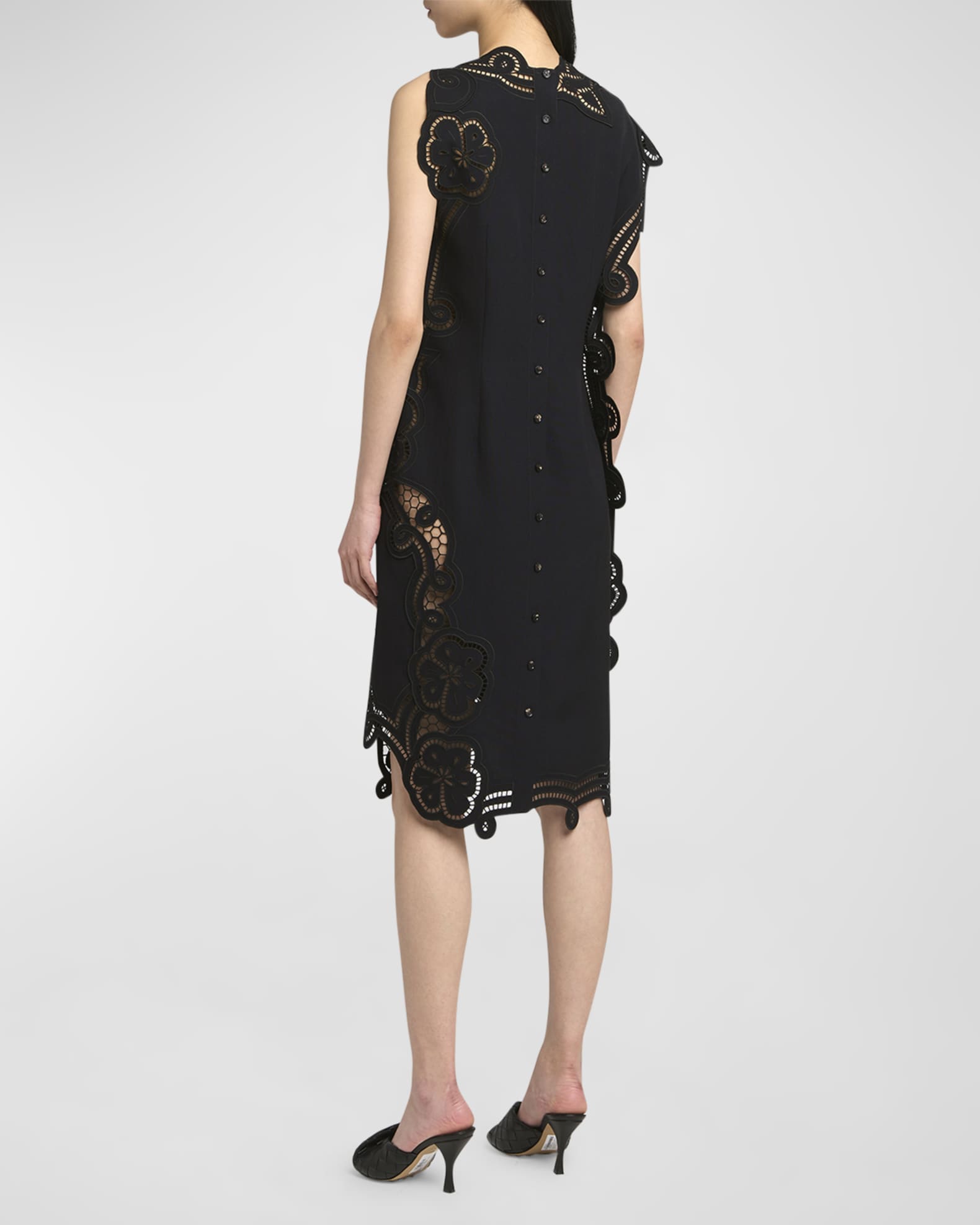 Bottega Veneta Floral Cutwork Embroidered Shift Dress, Blue/Black, Women's, 4, Casual & Work Dresses Shift Dresses