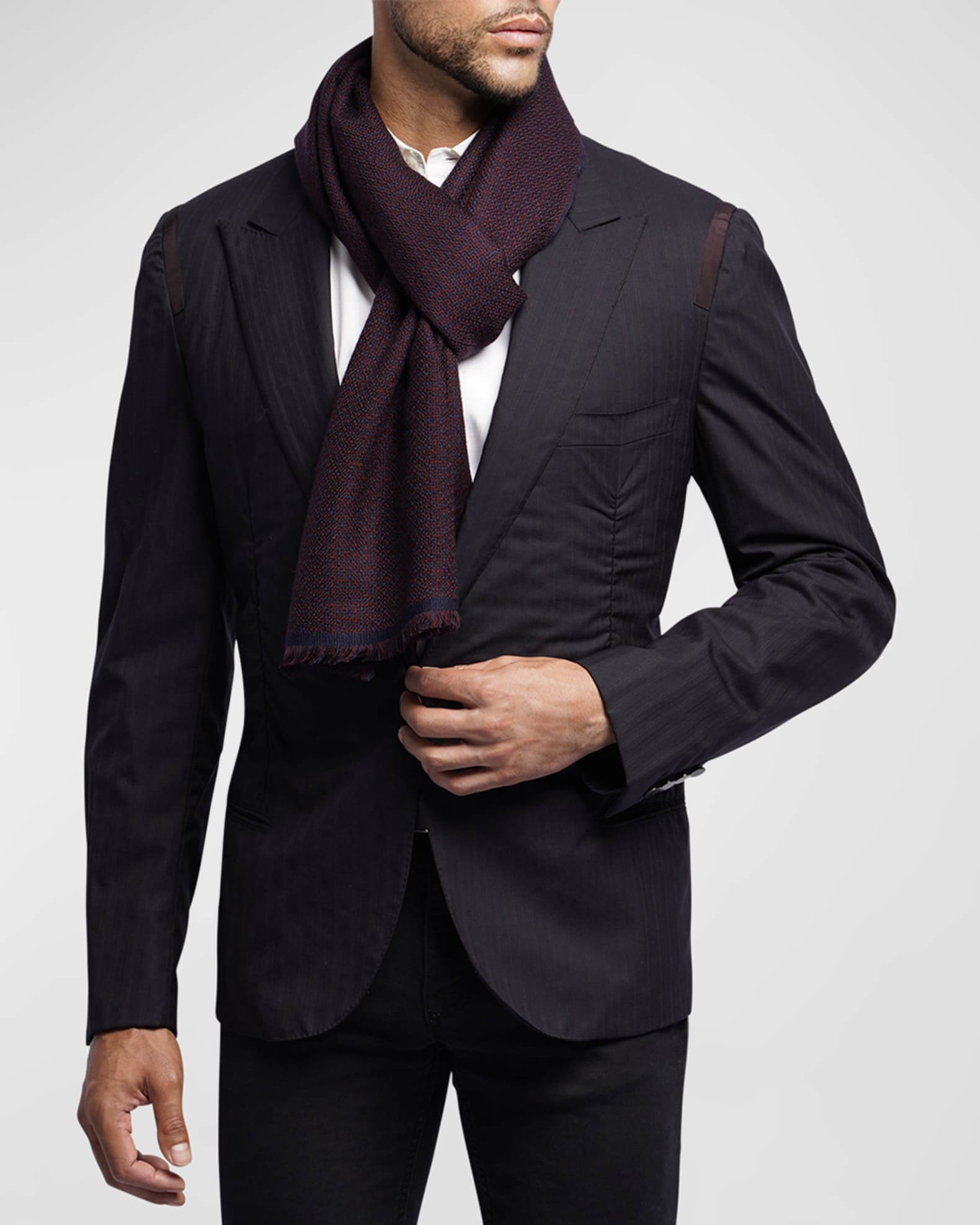 Ian Saude Men's Merino Wool Geometric Jacquard Scarf