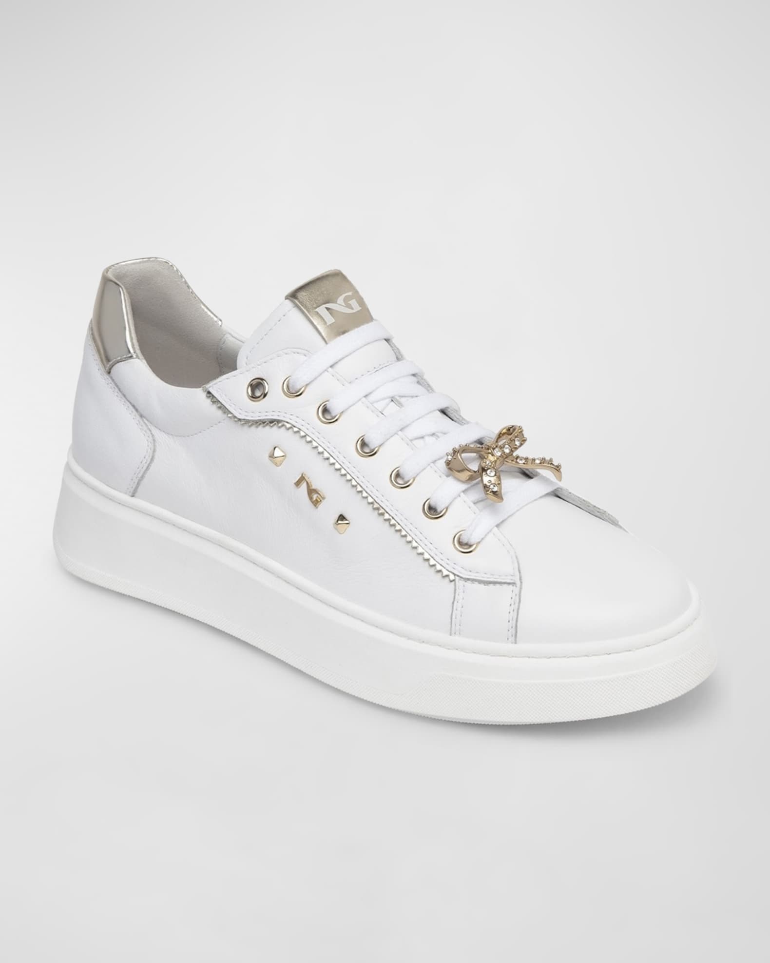 Retro Mixed Leather Jeweled Low-Top Sneakers 1