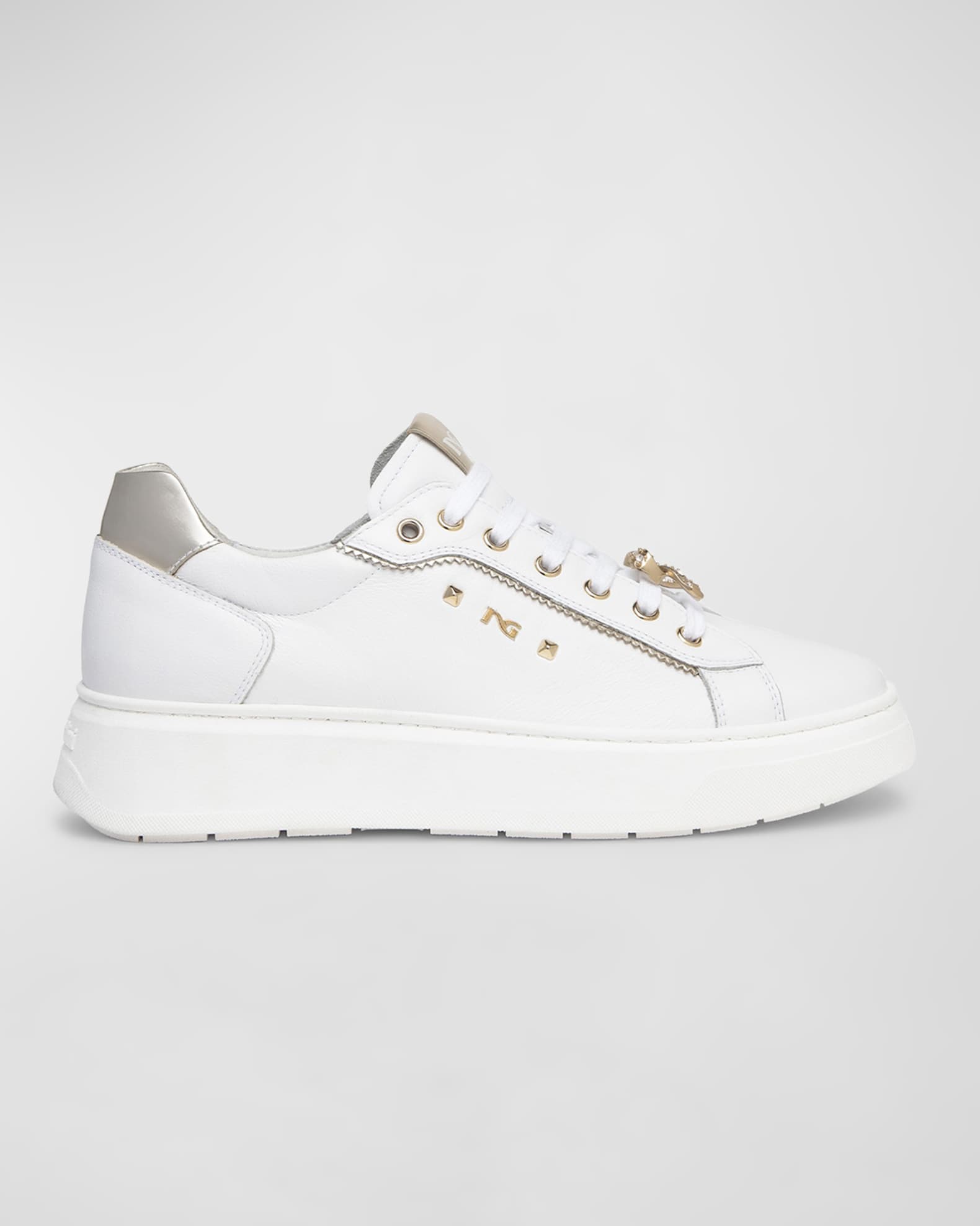 Retro Mixed Leather Jeweled Low-Top Sneakers 0