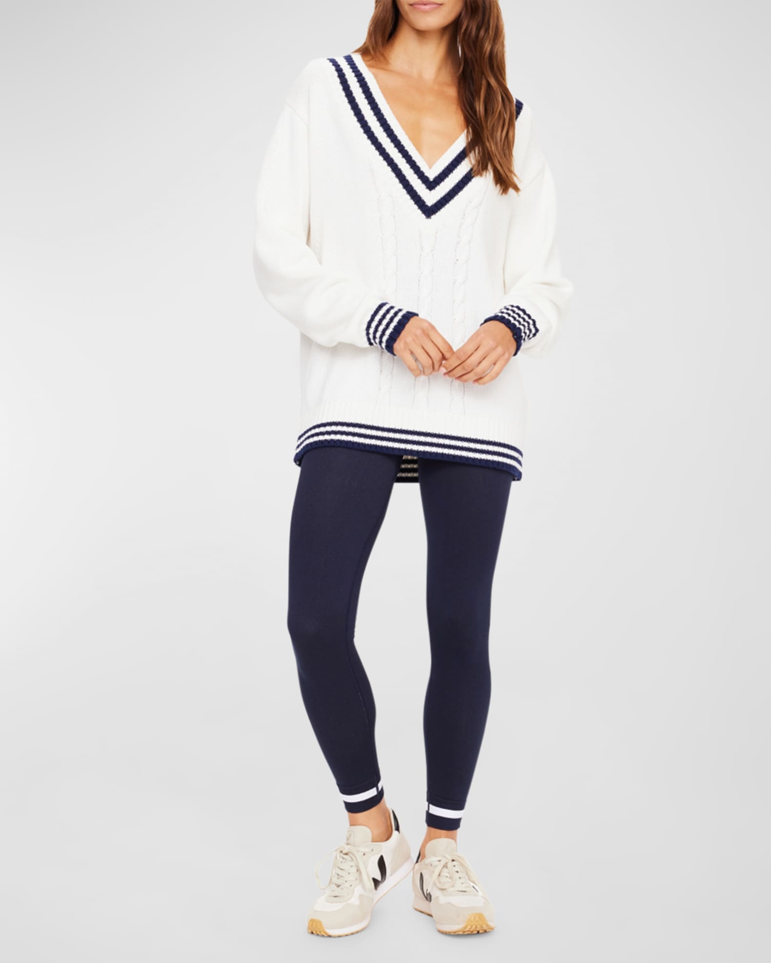 The Upside The Louie Organic Cotton Contrast Stripe V-Neck Sweater | Neiman Marcus