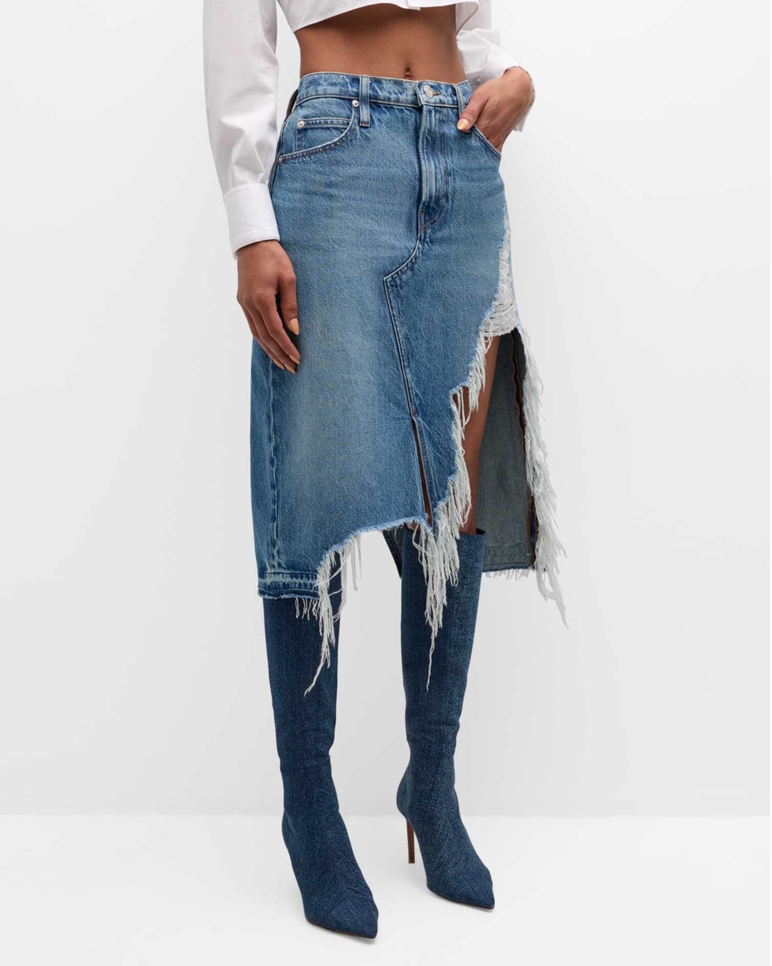 Women's Casual Frayed Short Denim Skirt