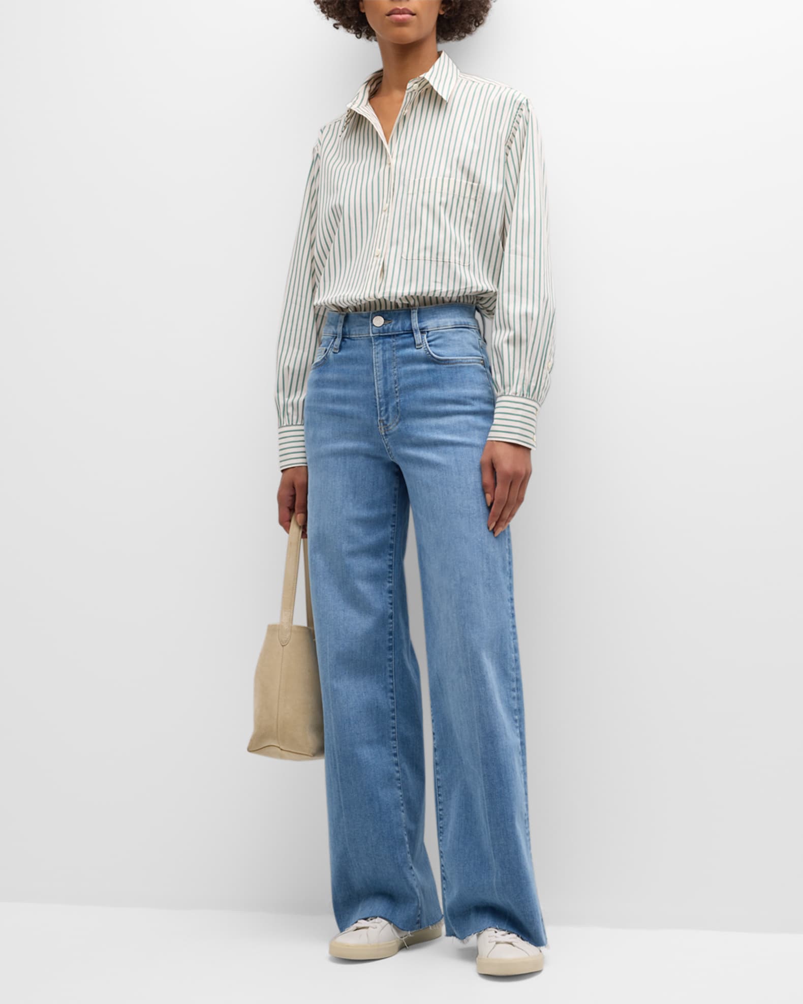 Oversized Gathered Hem Stripe Shirt