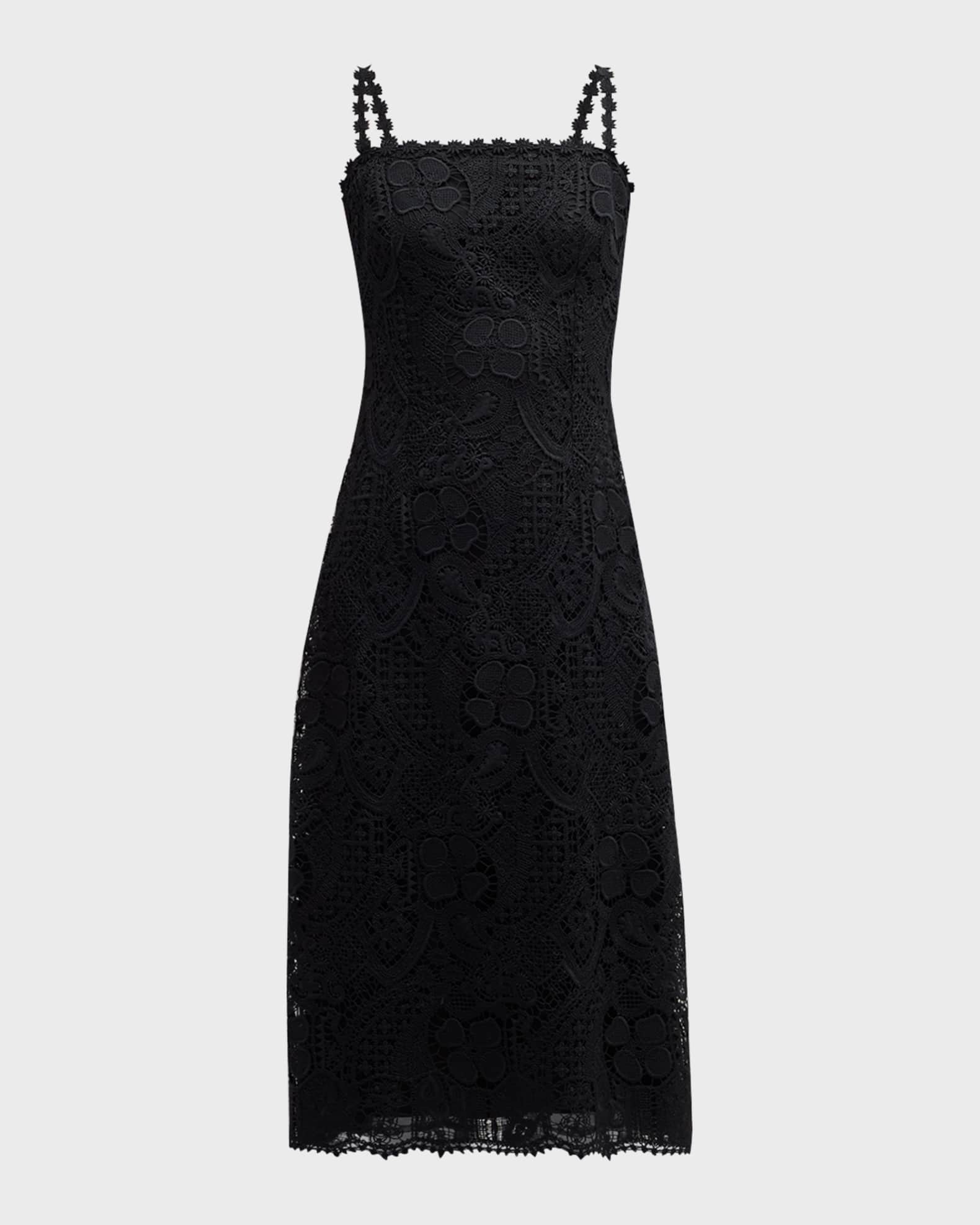 Rickie Freeman for Teri Jon Square-Neck Crochet Lace Midi Dress