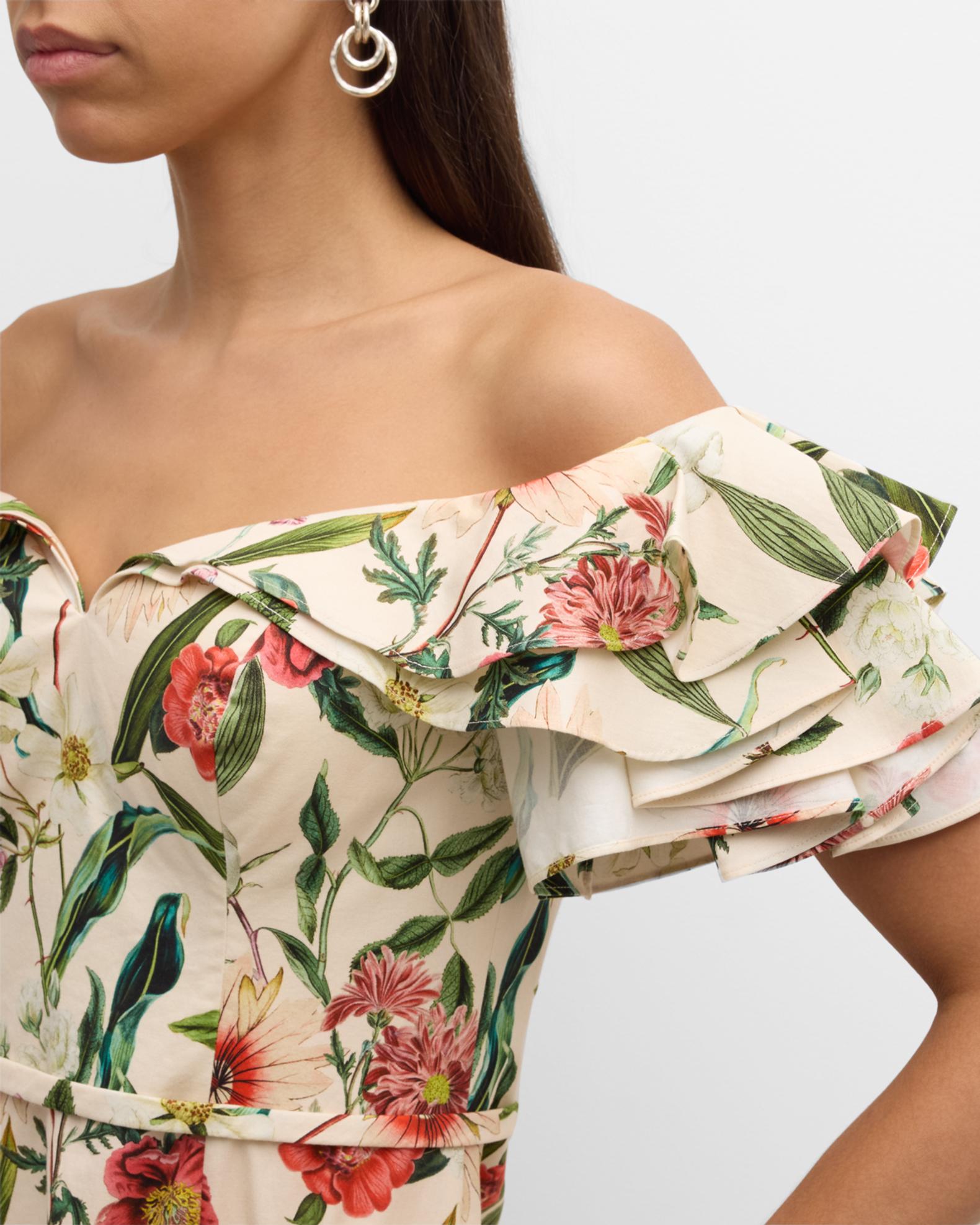 Relaxed A-Line Floral Printed Stretch Cotton Dress