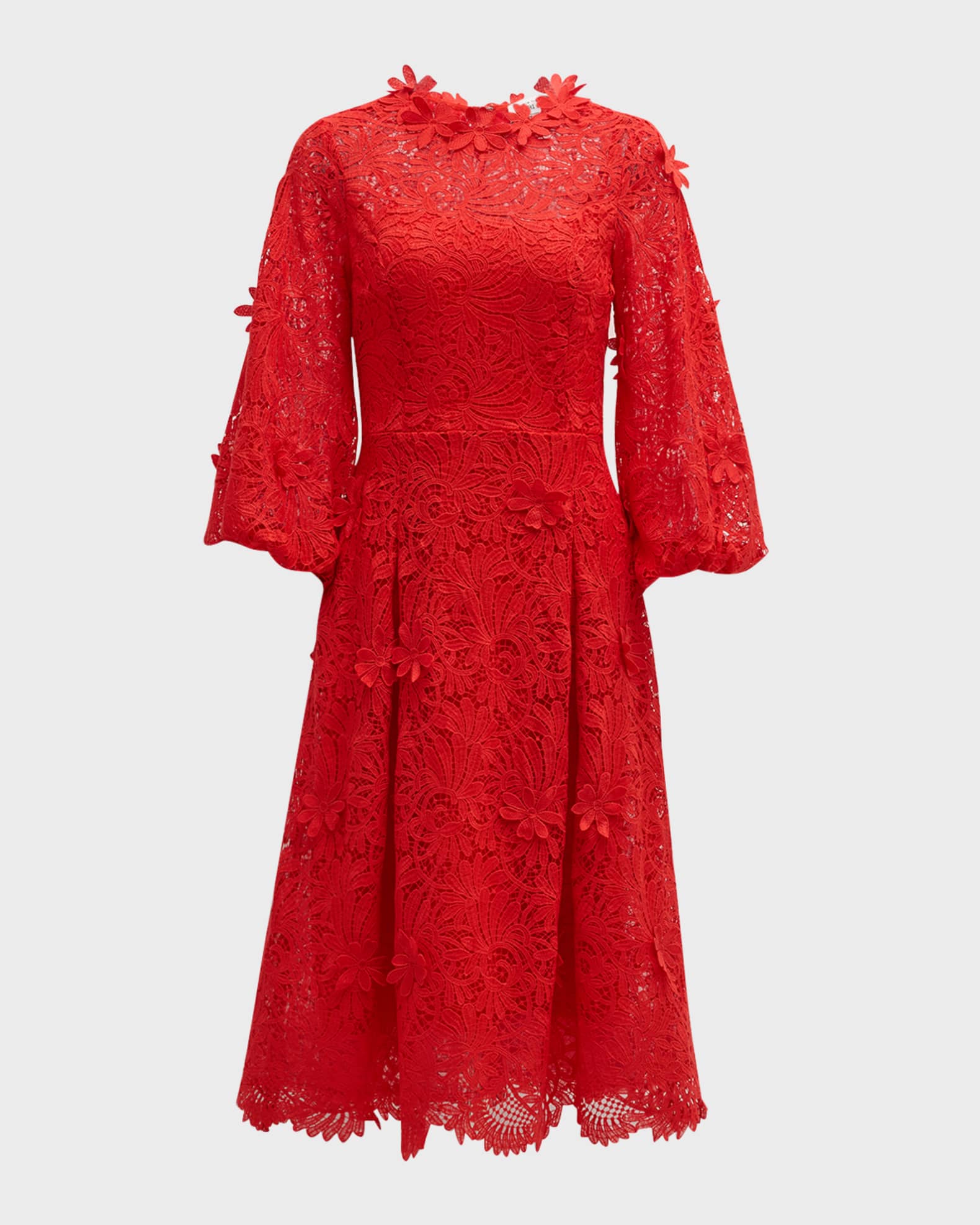 Blouson Sleeve Floral Lace Midi Dress