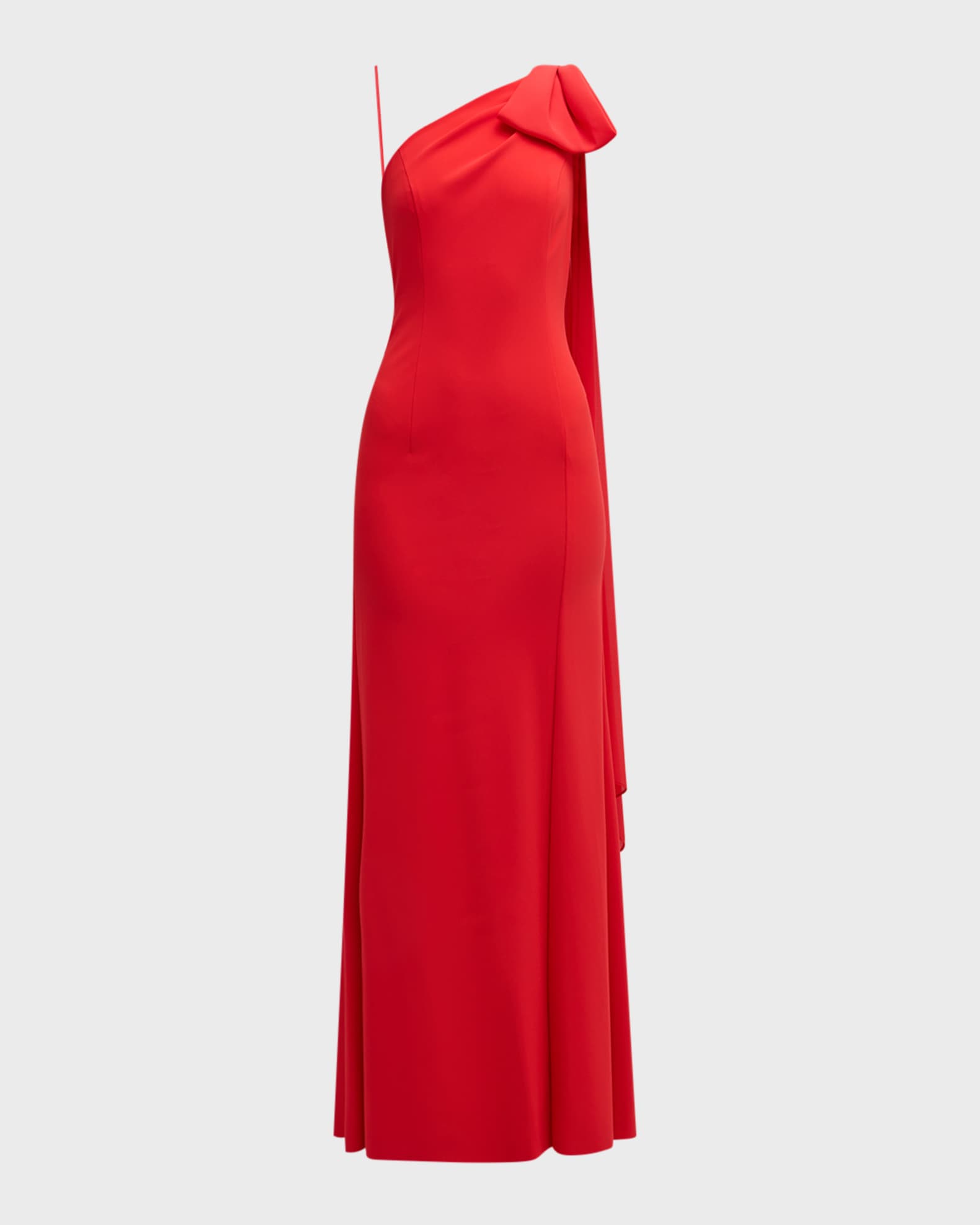 Rickie Freeman for Teri Jon One Shoulder Draped Column Gown Tomato Red
