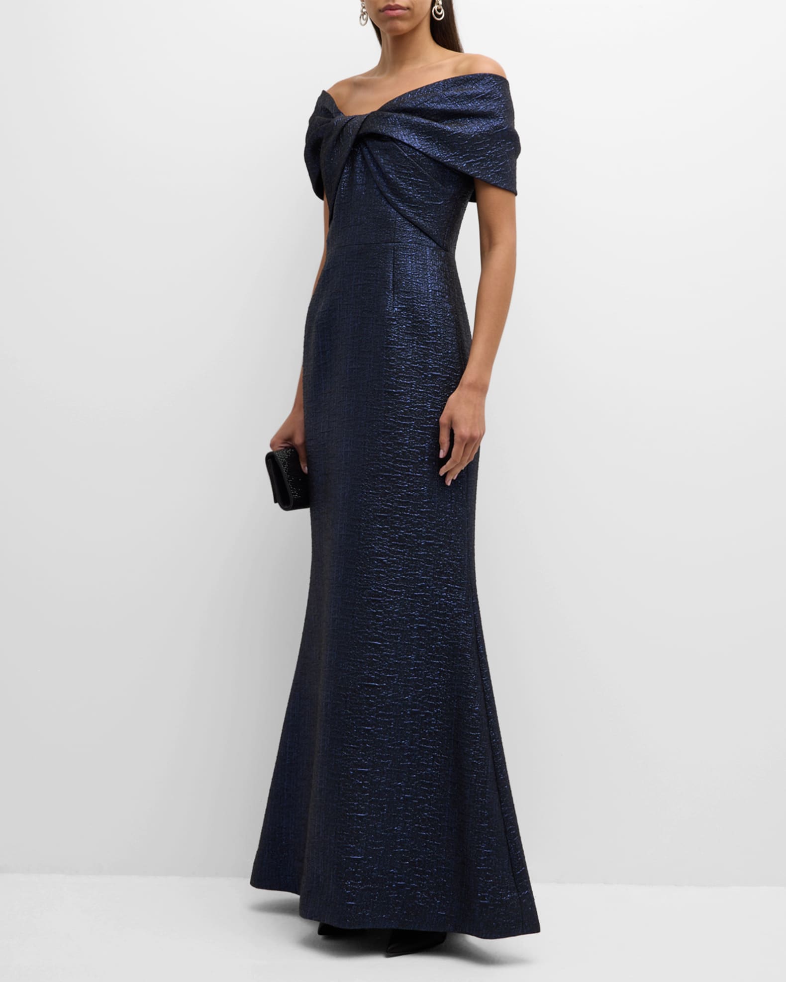 Rickie Freeman for Teri Jon Off-Shoulder Metallic Jacquard