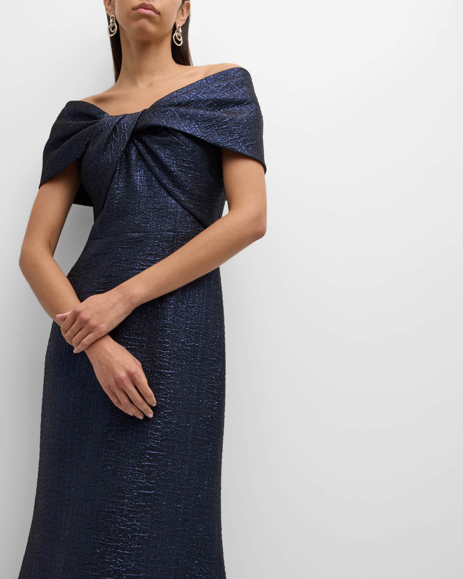 Rickie Freeman for Teri Jon Off-Shoulder Metallic Jacquard