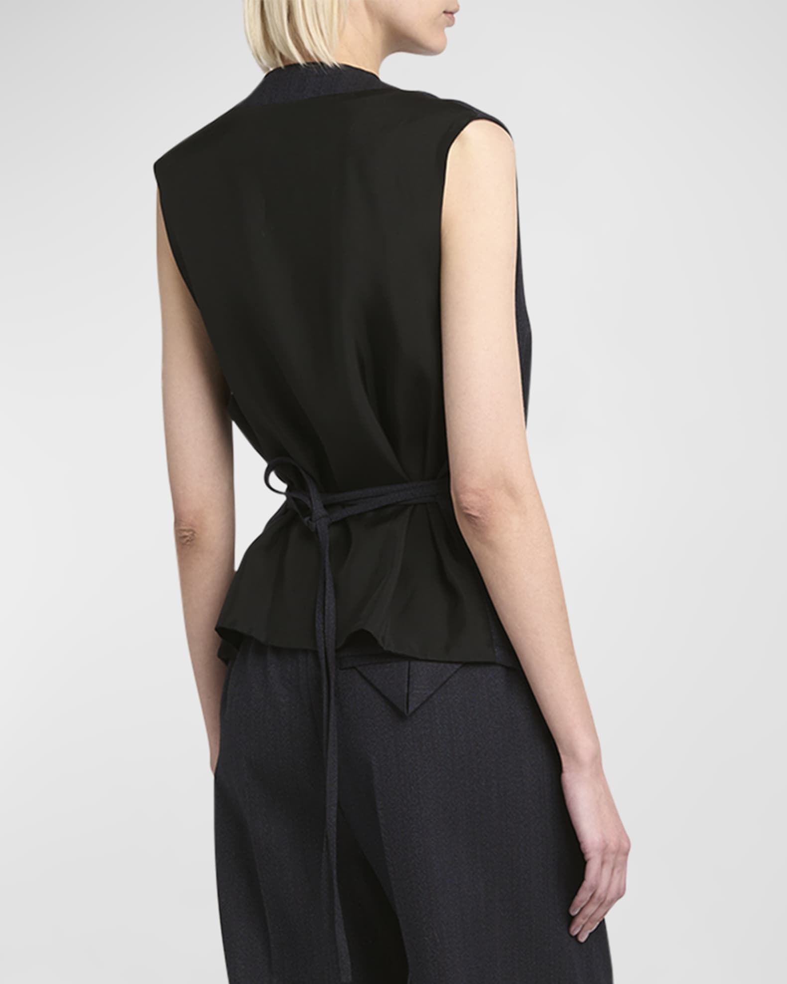 Bottega Veneta Subtle Striped Wool Gilet with Tie Waist