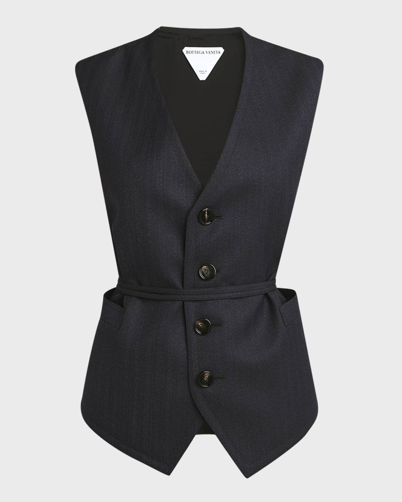Subtle Striped Wool Gilet with Tie Waist 0